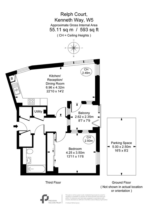 1 bed apartment for sale in Relph Court, Kenneth Way, Ealing, London, W5 - Property Floorplan