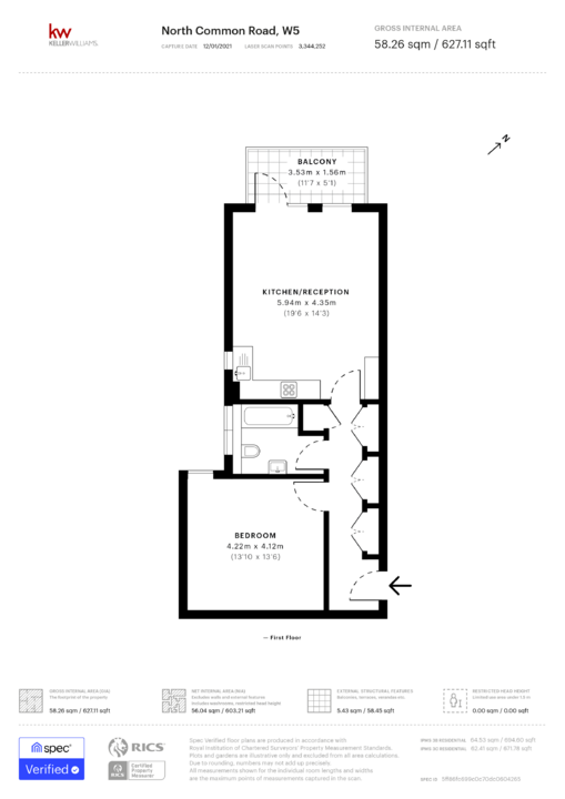 1 bed apartment to rent in North Common Road, Ealing, London, W5 - Property Floorplan