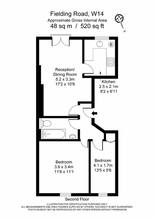 2 bed apartment for sale in Fielding Road, Brook Green, London, W14 - Property Floorplan