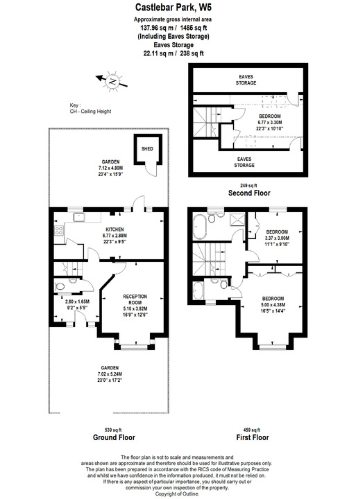 3 bed terraced house for sale in Castlebar Park, Ealing, London, W5 - Property Floorplan