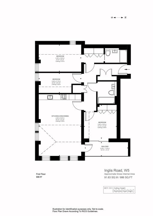 3 bed apartment for sale in Ivy Gardens, Inglis Road, Ealing, London, W5 - Property Floorplan