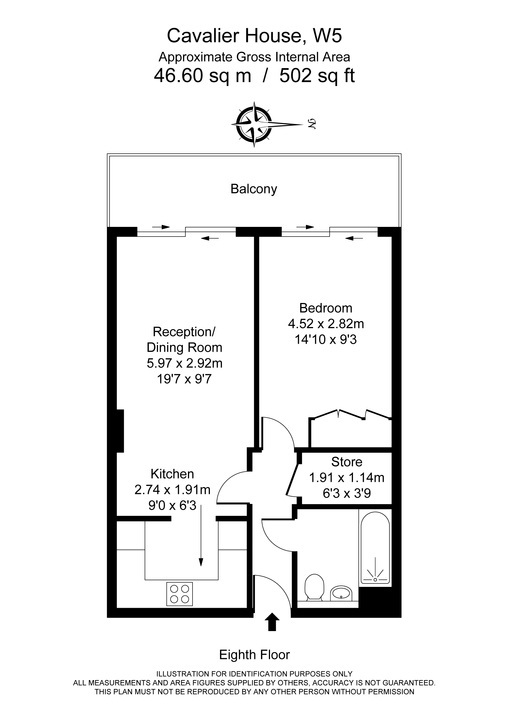 1 bed apartment to rent in Cavalier House, Ealing, London, W5 - Property Floorplan