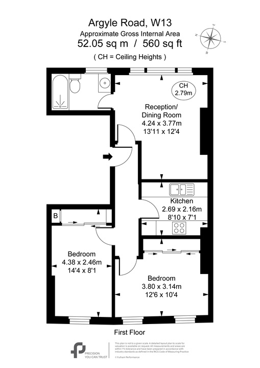 2 bed apartment for sale in Argyle Road, Ealing, London, W13 - Property Floorplan