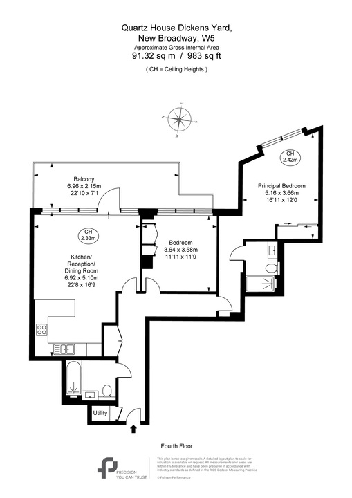 2 bed apartment for sale in Quartz House, Dickens Yard, Ealing, London, W5 - Property Floorplan