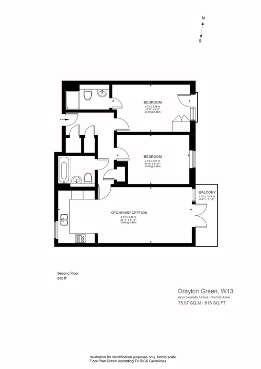 2 bed apartment for sale in Dereham House, Drayton Green, Ealing, London, W13 - Property Floorplan