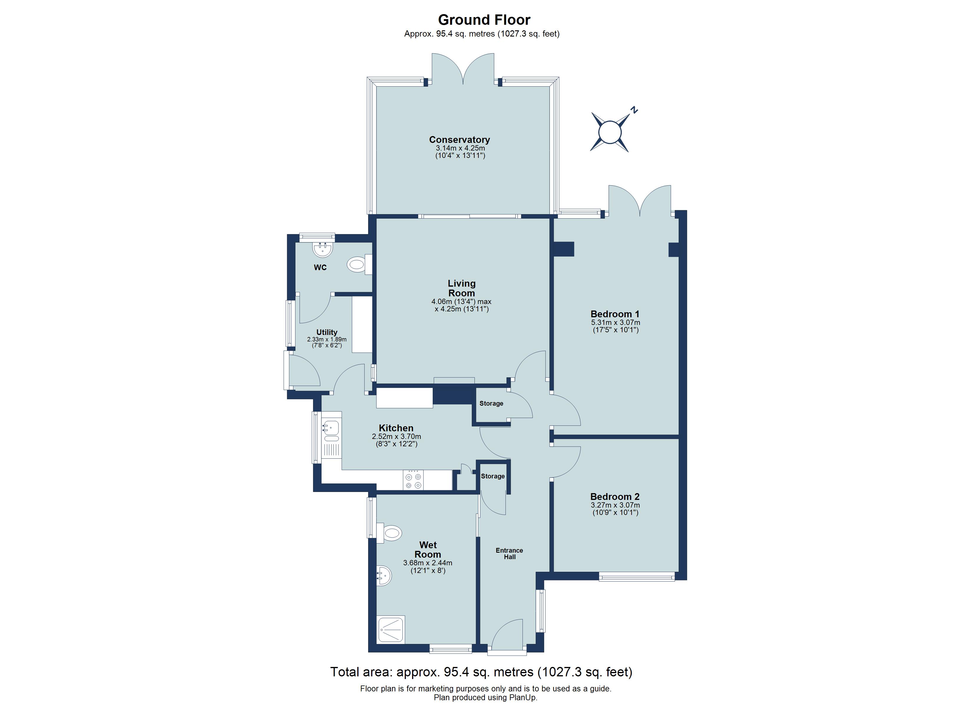 2 bed semi-detached bungalow for sale in Hawthorn Close, Harpenden, Herts, AL5 - Property floorplan