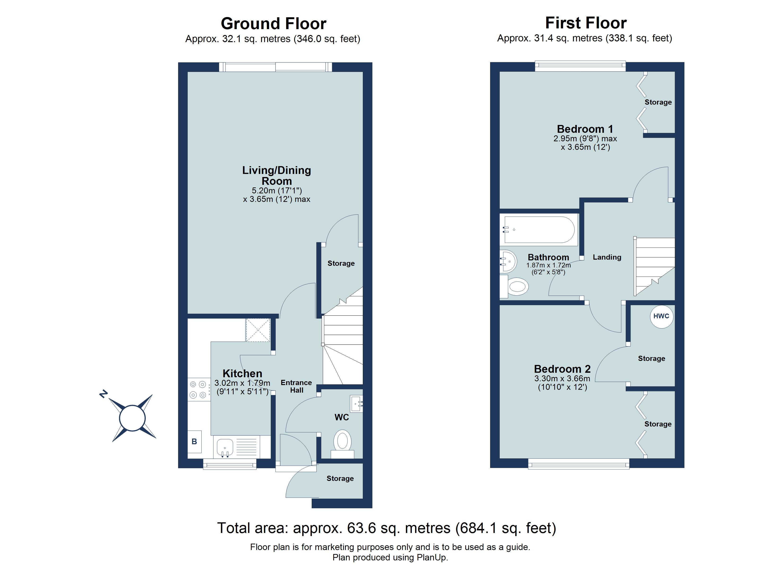 2 bed terraced house for sale in Betjeman Close, Harpenden, Hertfordshire, AL5 - Property floorplan