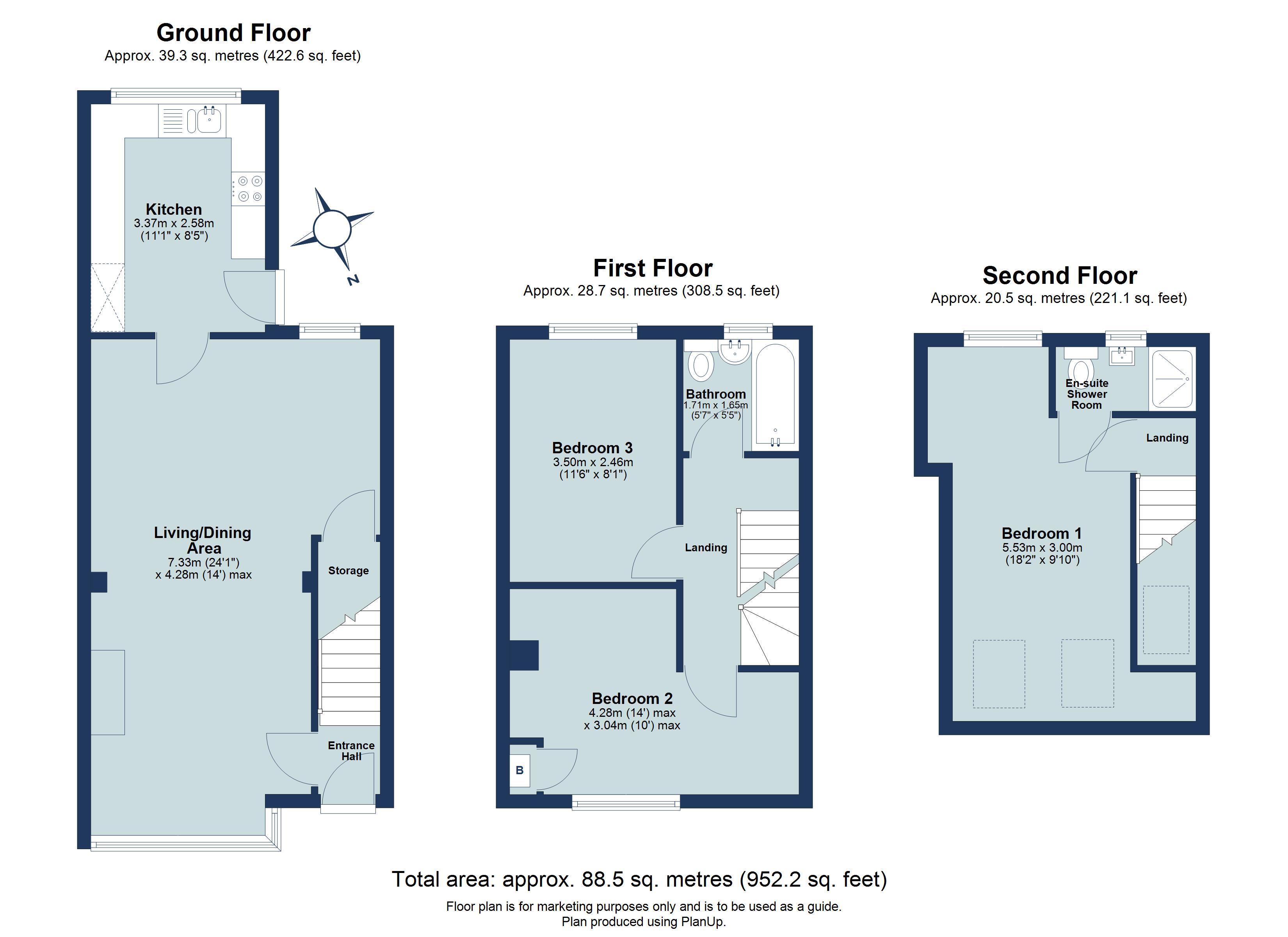 3 bed terraced house for sale in Weybourne Close, Harpenden, Hertfordshire, AL5 - Property floorplan