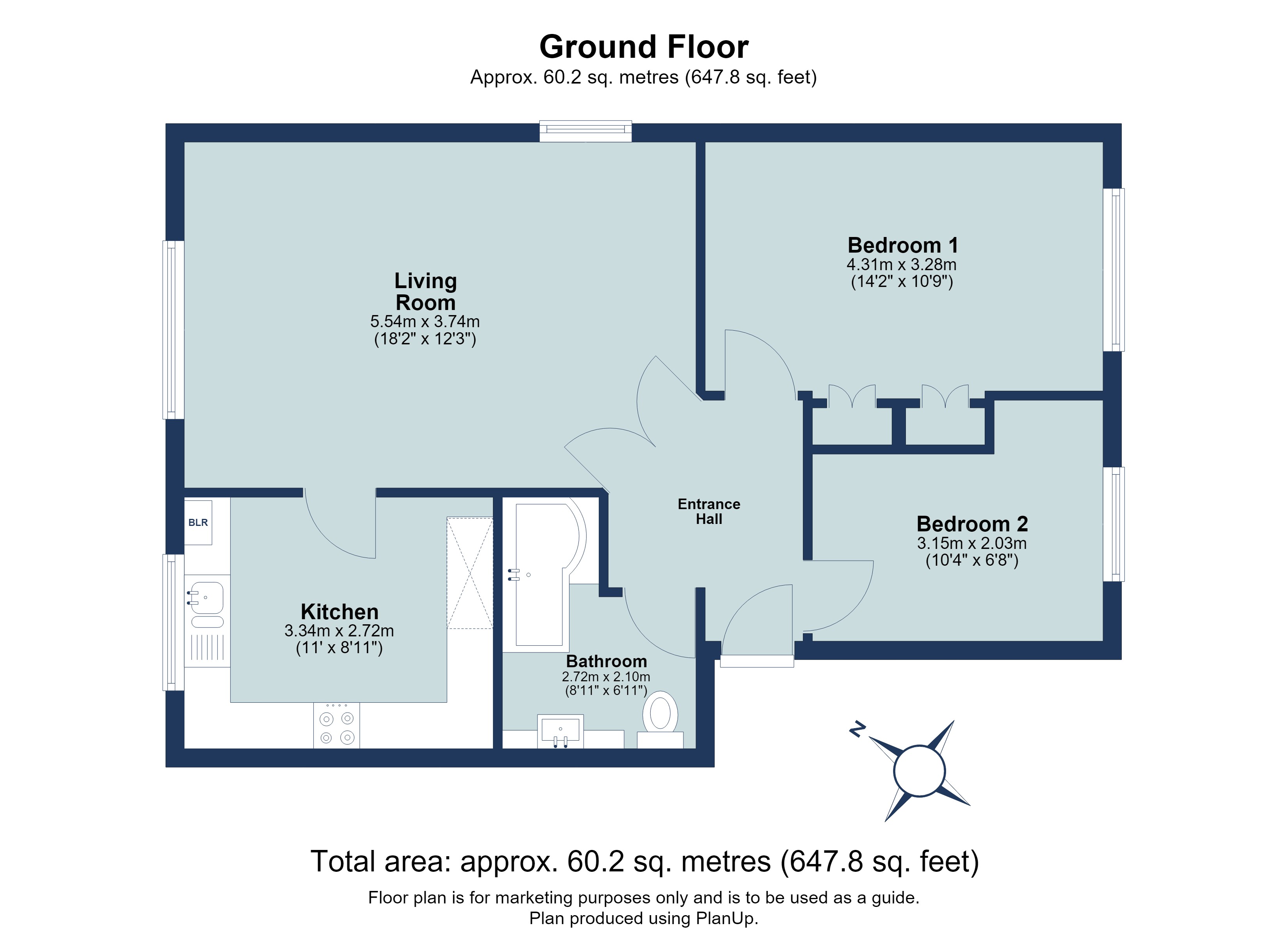 2 bed ground floor flat for sale in Douglas Road, Harpenden, Hertfordshire, AL5 - Property floorplan