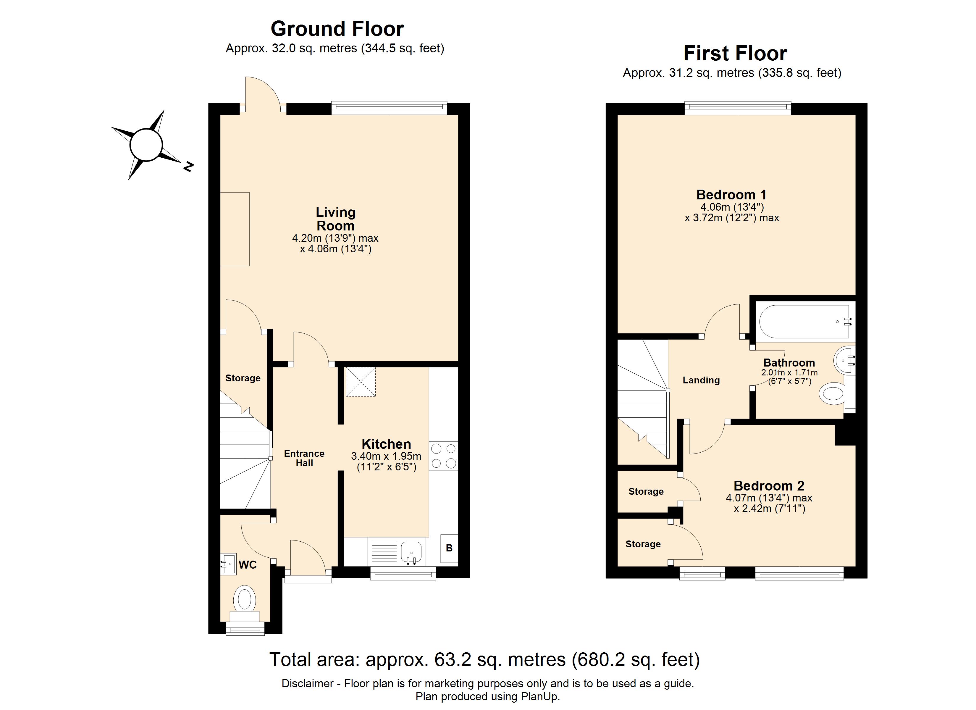 2 bed terraced house for sale in Riverbanks Close, Harpenden, Hertfordshire, AL5 - Property floorplan