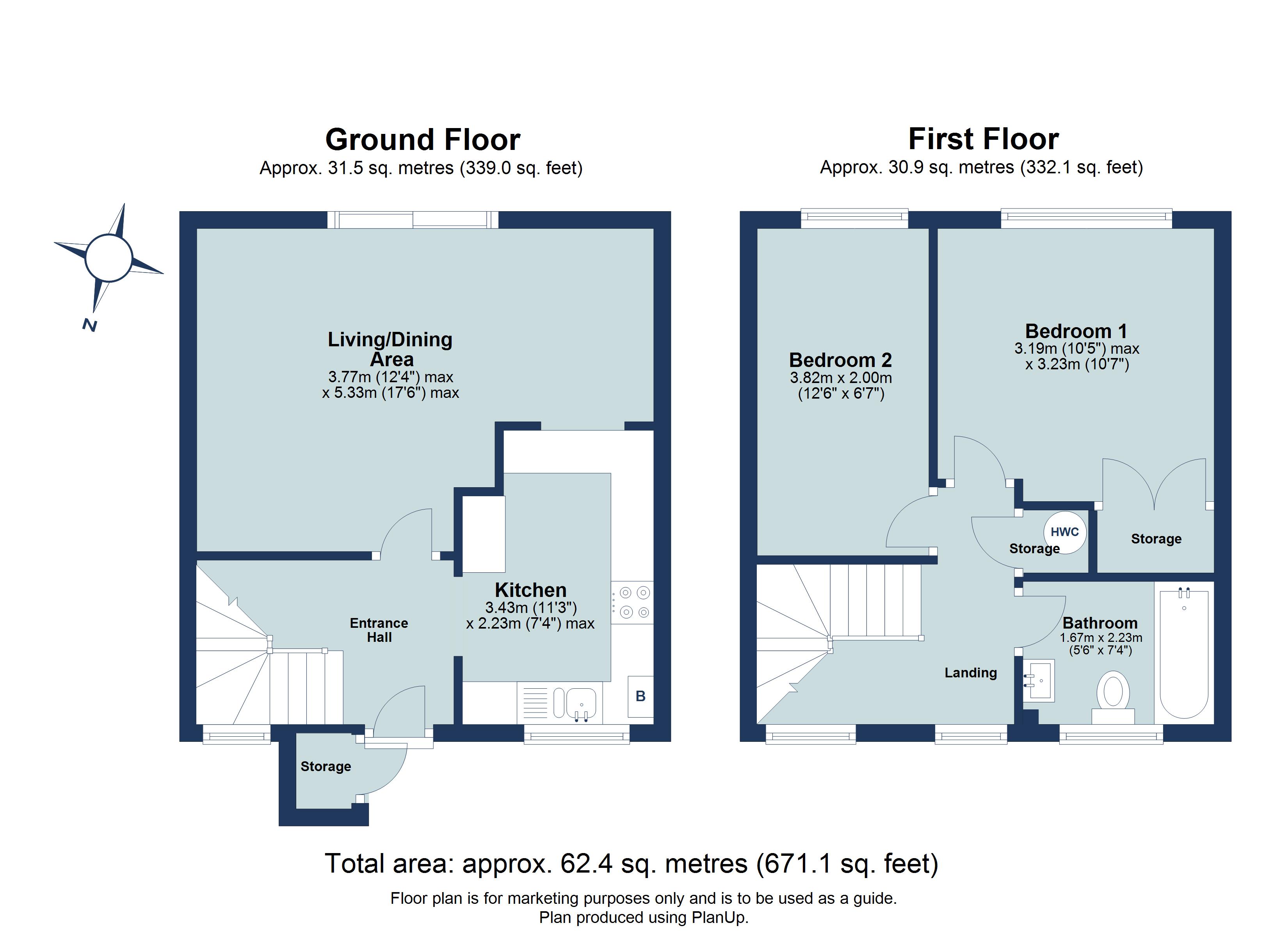 2 bed terraced house for sale in Elizabeth Court, St. Albans, Hertfordshire, AL4 - Property floorplan