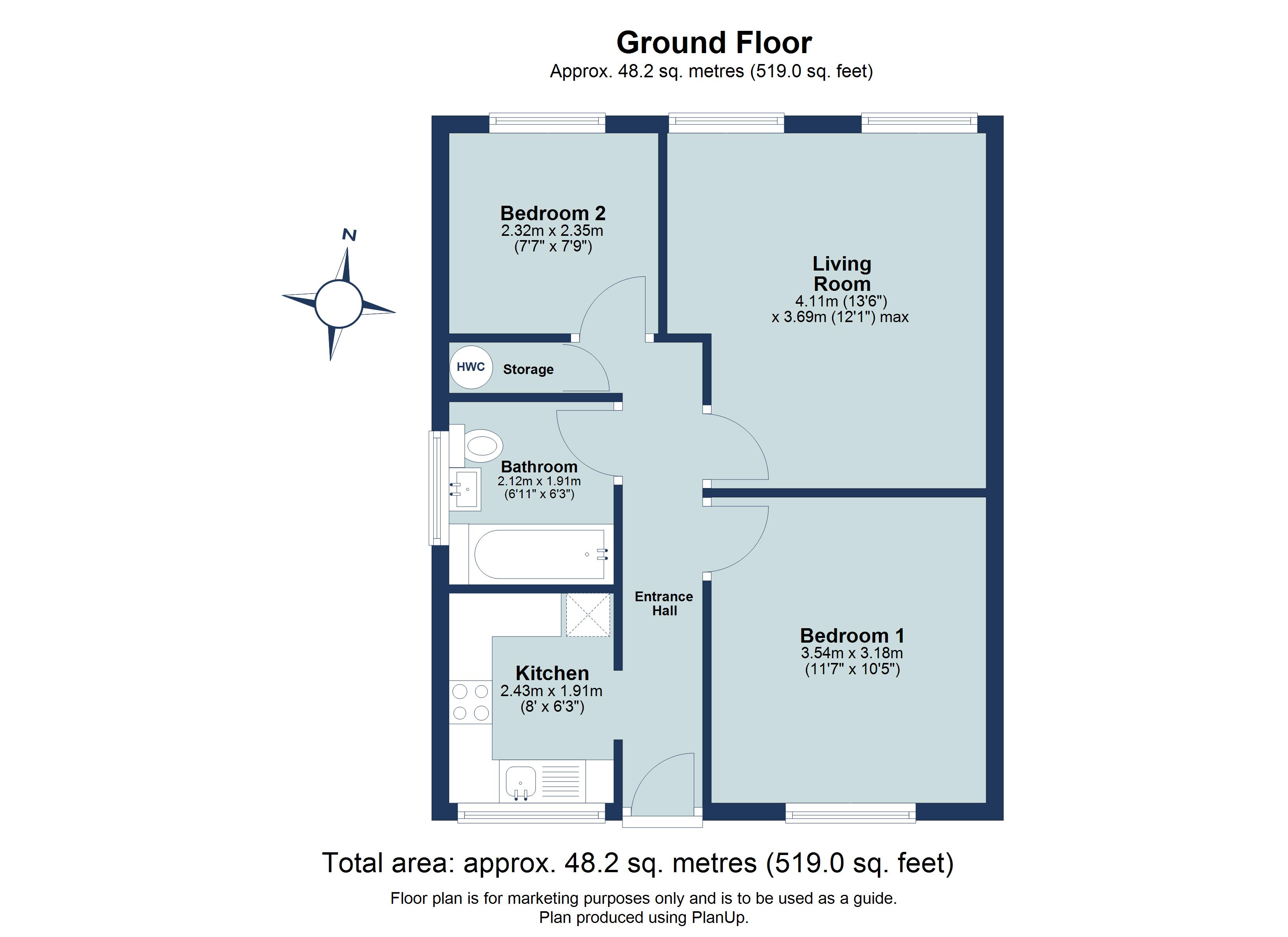 2 bed ground floor flat for sale in The Ridgeway, St. Albans, Hertfordshire, AL4 - Property floorplan