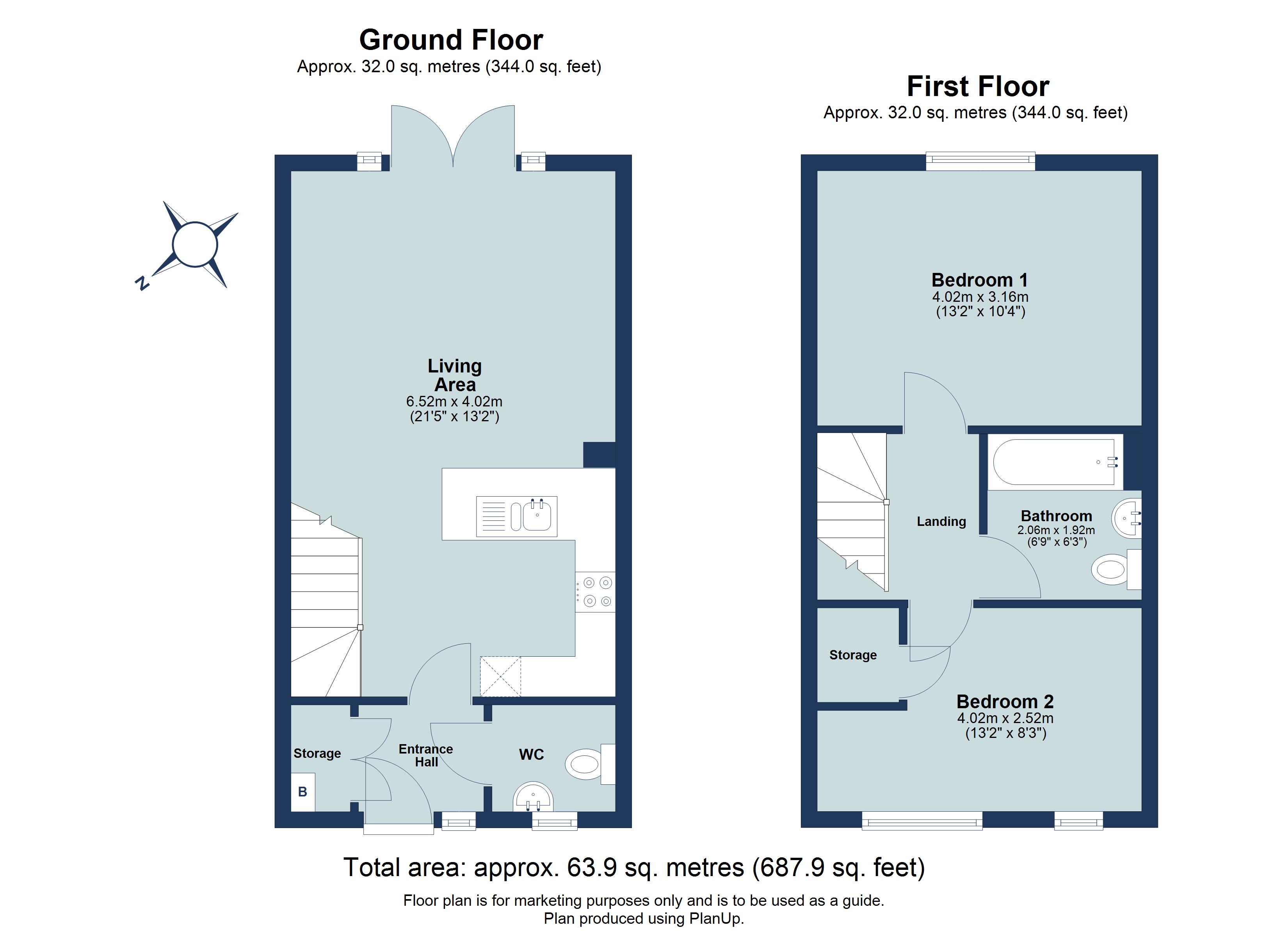 2 bed terraced house for sale in Kestrel Way, St. Albans, Hertfordshire, AL4 - Property floorplan