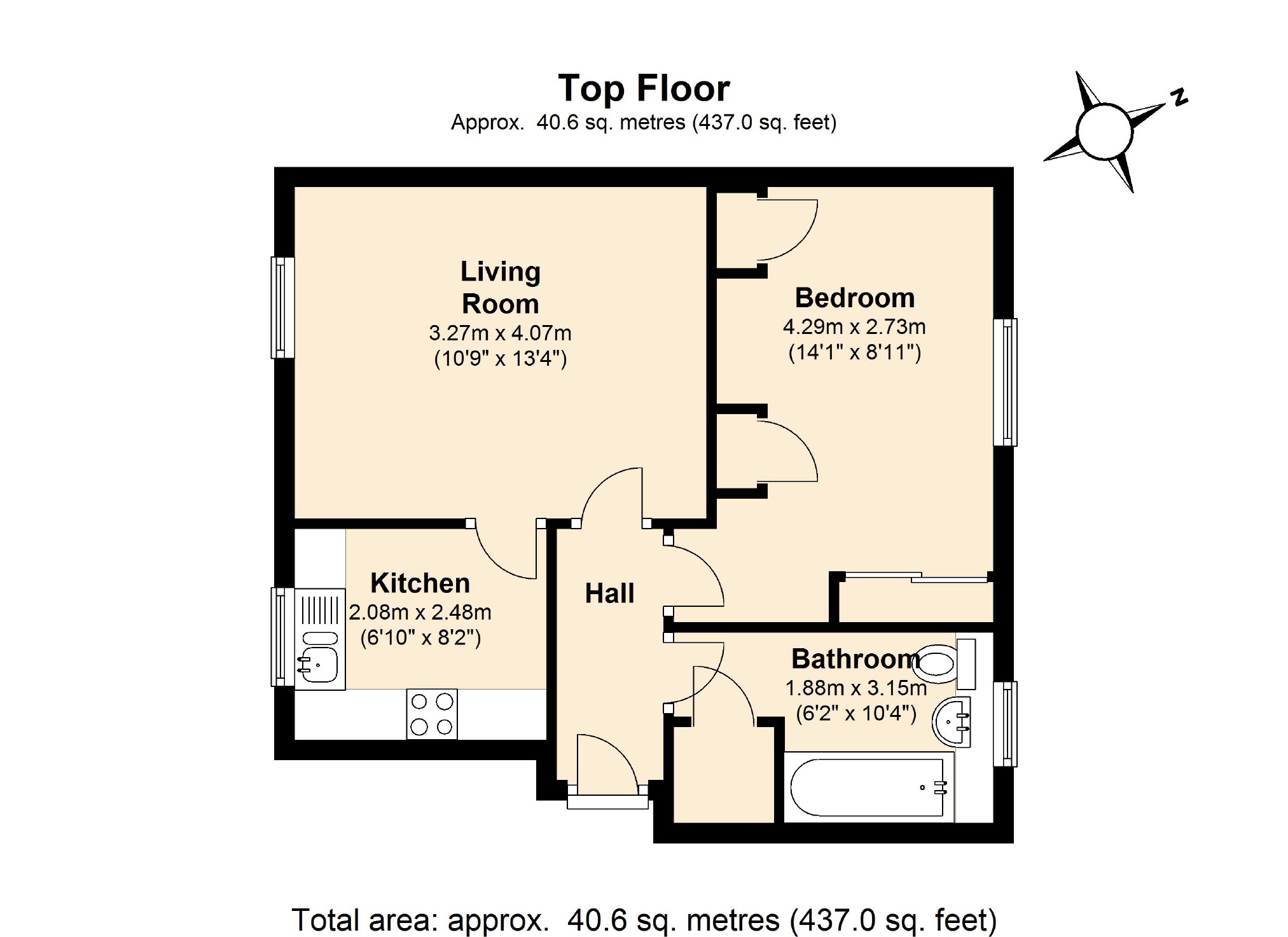 1 bed apartment to rent in Half Moon Mews, St. Albans, Hertfordshire, AL1 - Property floorplan