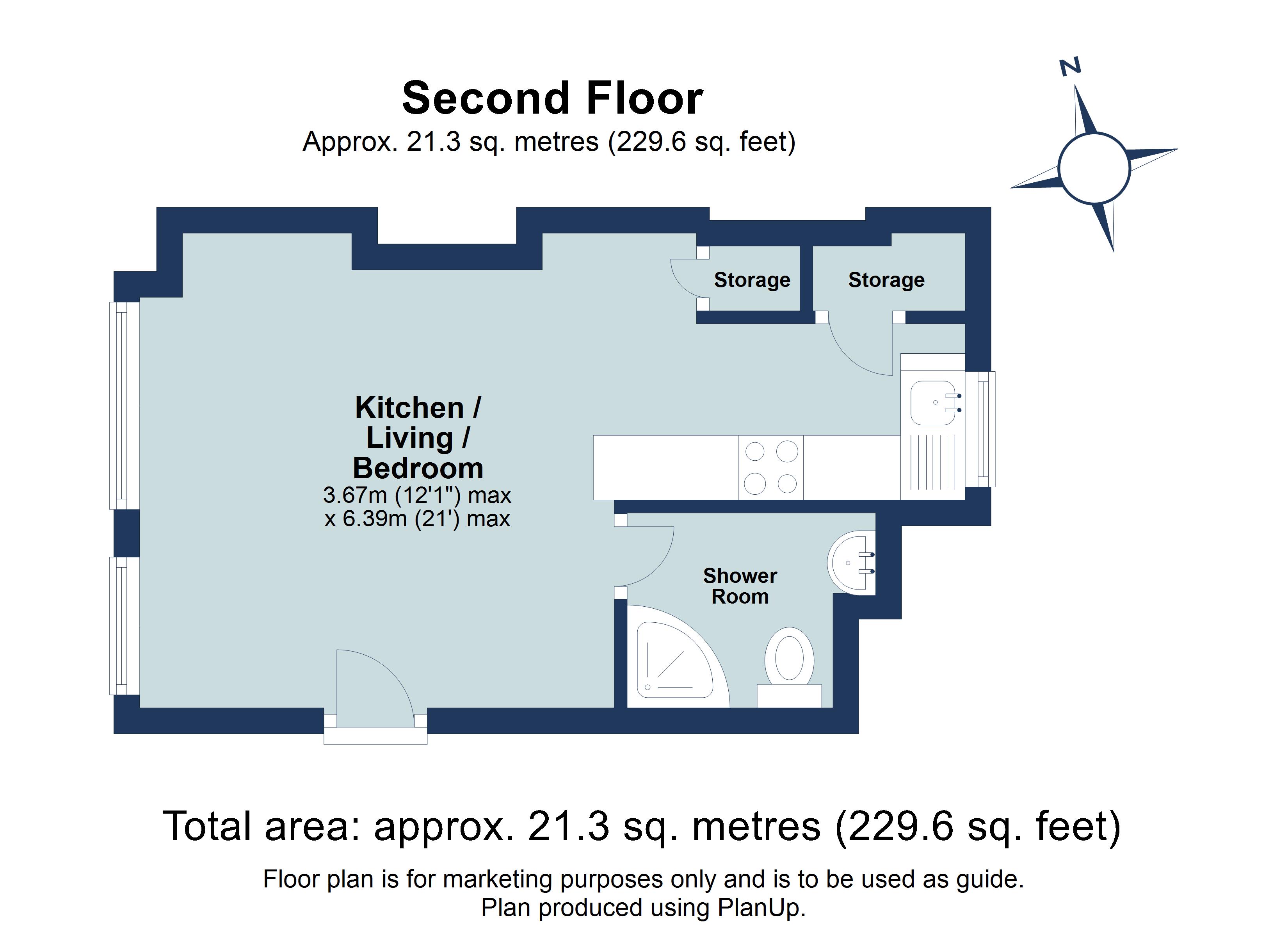 1 bed studio flat to rent in Granville Court, 23 Granville Road, St. Albans, Hertfordshire, AL1 - Property floorplan