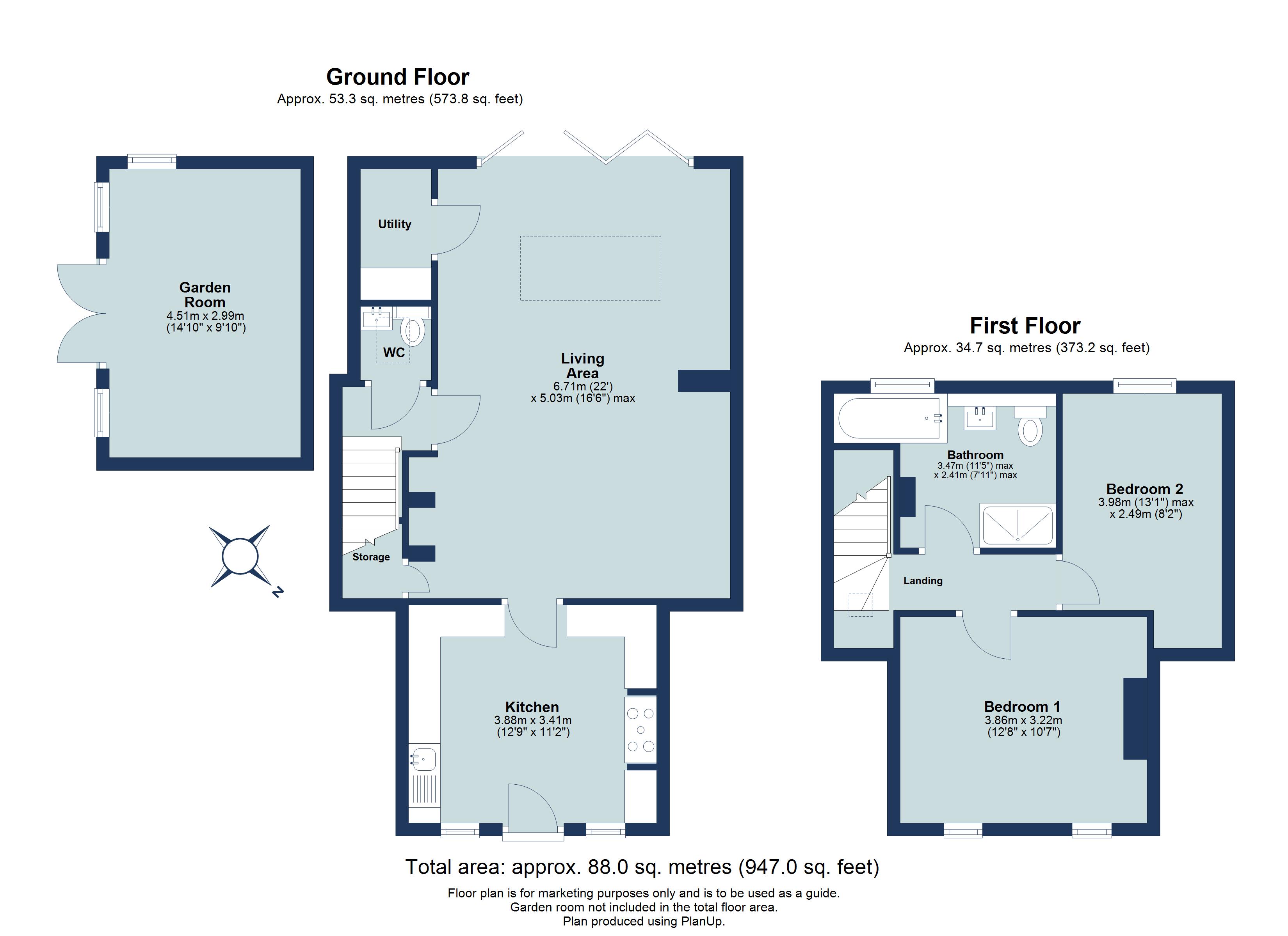 2 bed terraced house for sale in Bower Heath Lane, Bower Heath, Harpenden, Hertfordshire, AL5 - Property floorplan