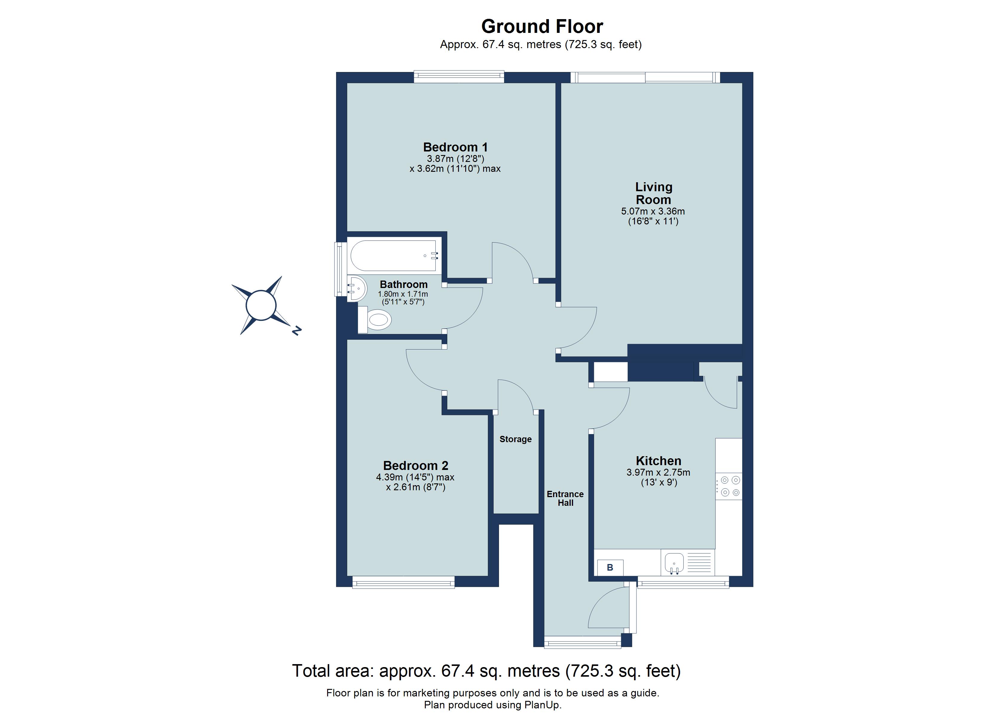 2 bed ground floor flat for sale in Shottfield Close, Sandridge, St. Albans, Hertfordshire, AL4 - Property floorplan
