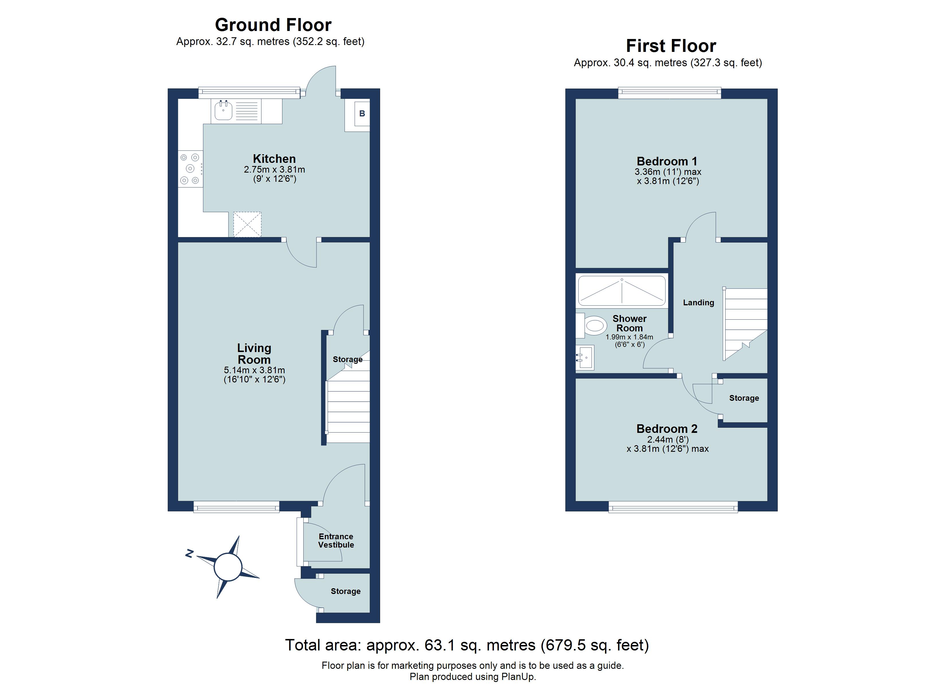 2 bed terraced house for sale in Elizabeth Court, St. Albans, Hertfordshire, AL4 - Property floorplan