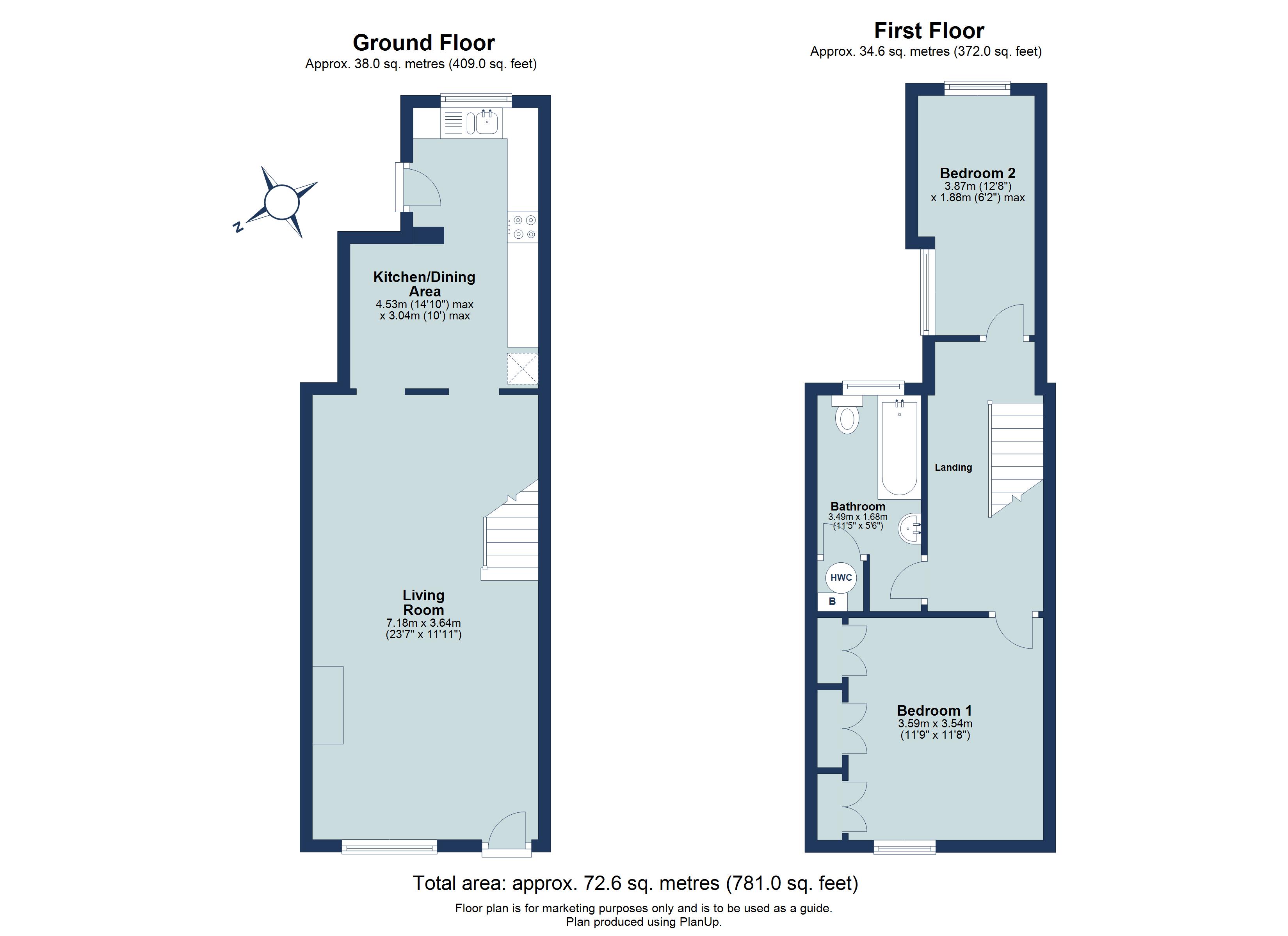 2 bed terraced house for sale in Sandridge Road, St. Albans, Hertfordshire, AL1 - Property floorplan