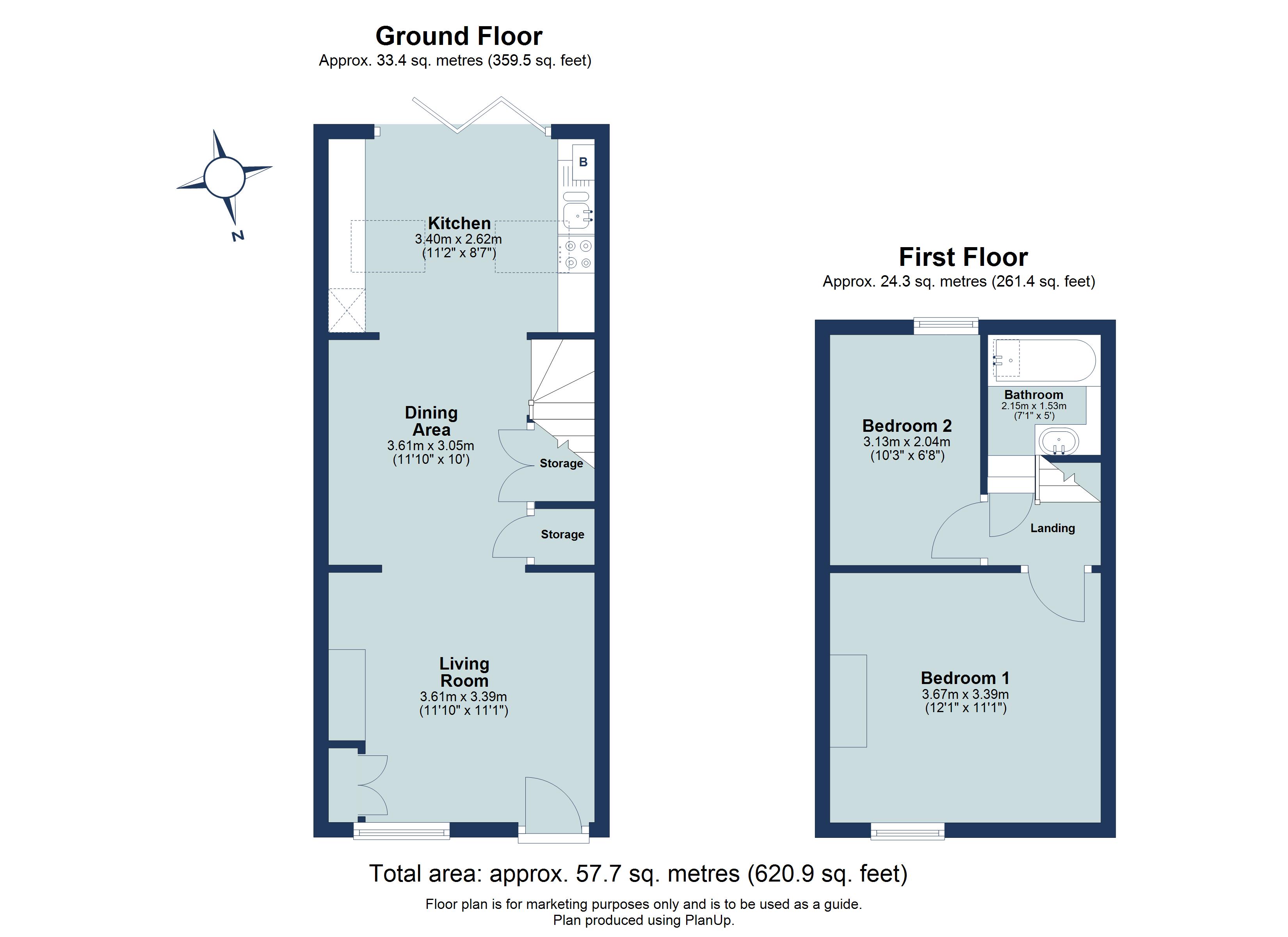 2 bed terraced house for sale in Queen Street, St. Albans, Hertfordshire, AL3 - Property floorplan