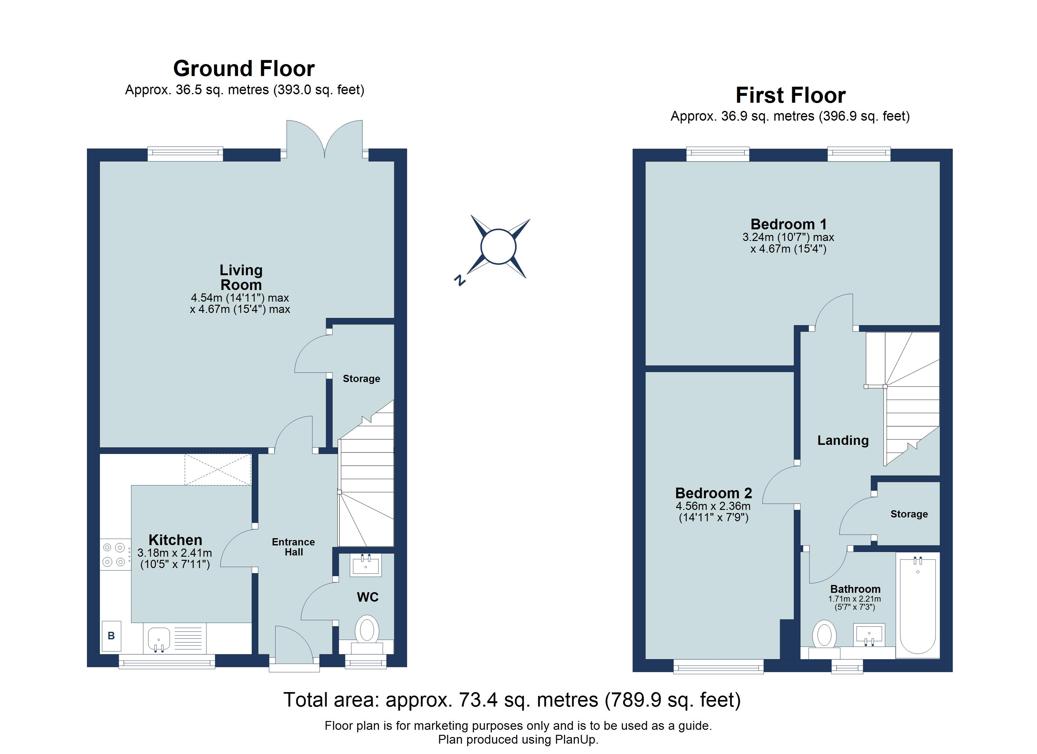 2 bed terraced house to rent in Cassius Drive, Kings Park, St. Albans, Hertfordshire, AL3 - Property floorplan