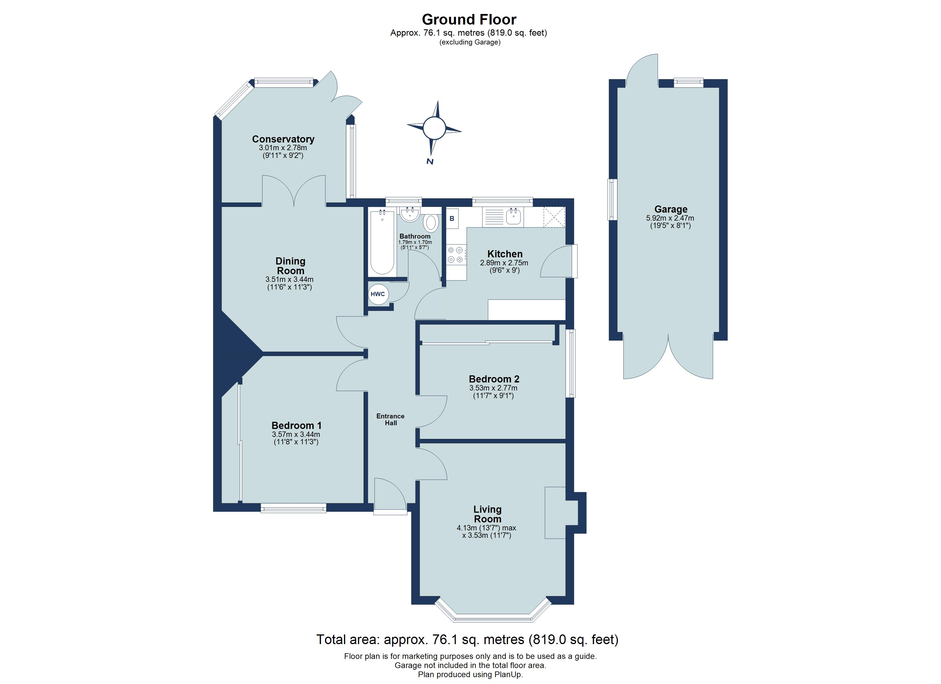 2 bed semi-detached bungalow for sale in Hollybush Avenue, St. Albans, Hertfordshire, AL2 - Property floorplan