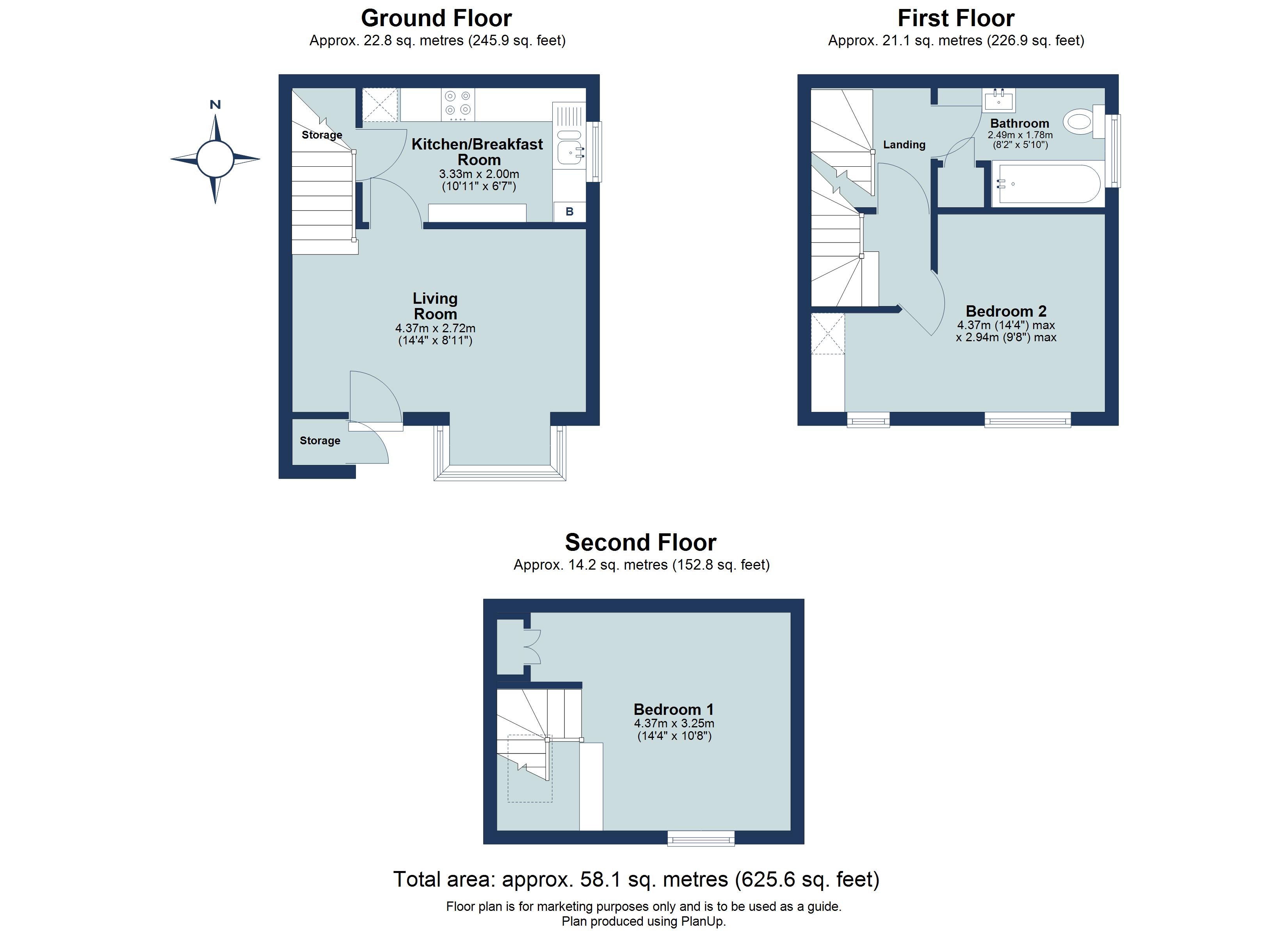 2 bed terraced house for sale in Wynchlands Crescent, St. Albans, Hertfordshire, AL4 - Property floorplan