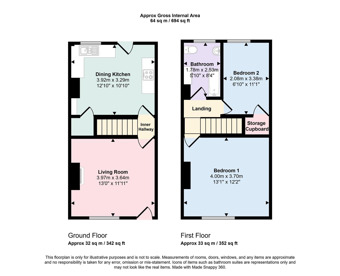 2 bed terraced house to rent in Mannville Walk, Keighley, BD22 6AQ - Property floorplan