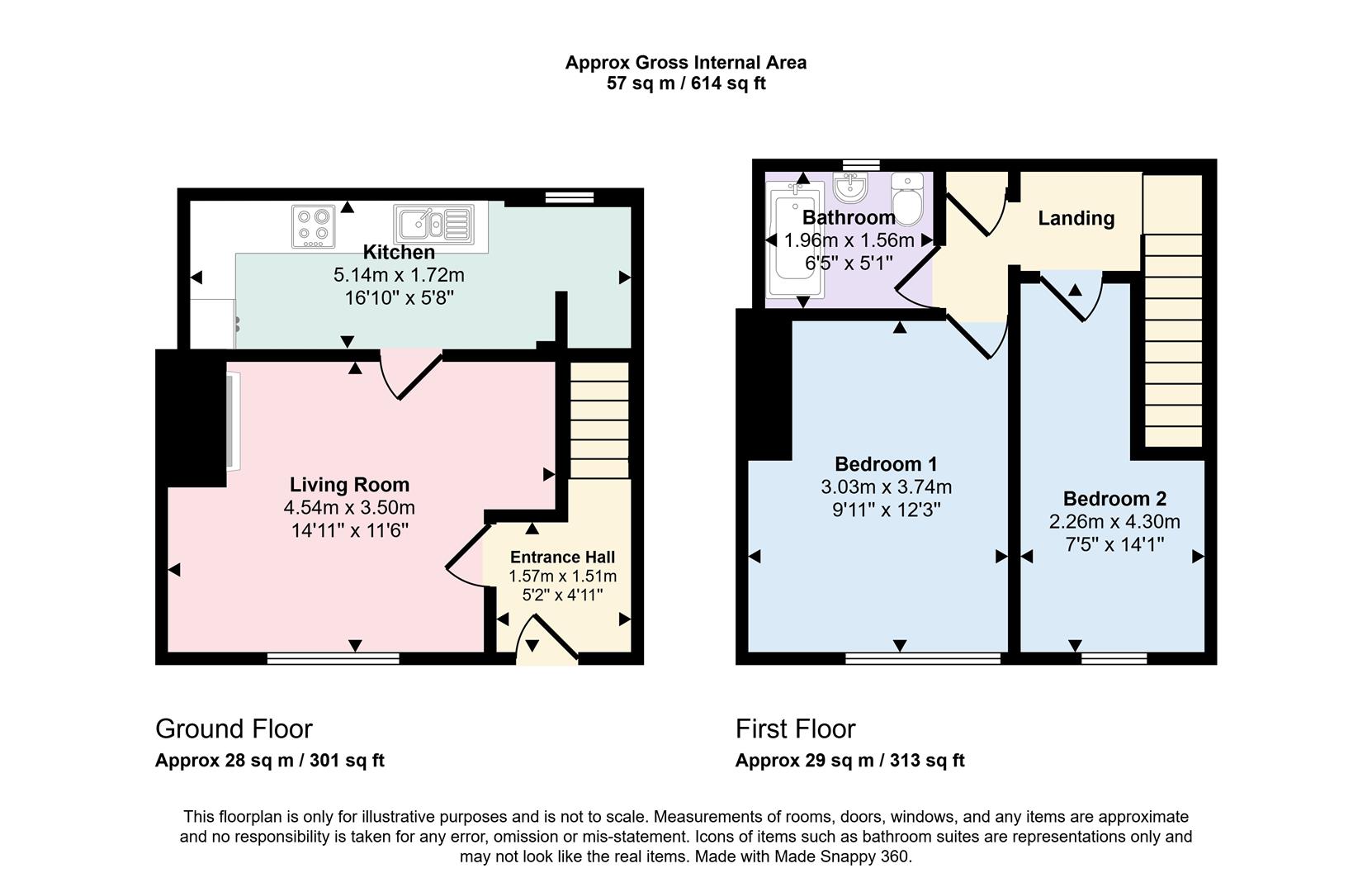 2 bed terraced house for sale in Vernon Place, Queensbury, BD13 2DN - Property floorplan