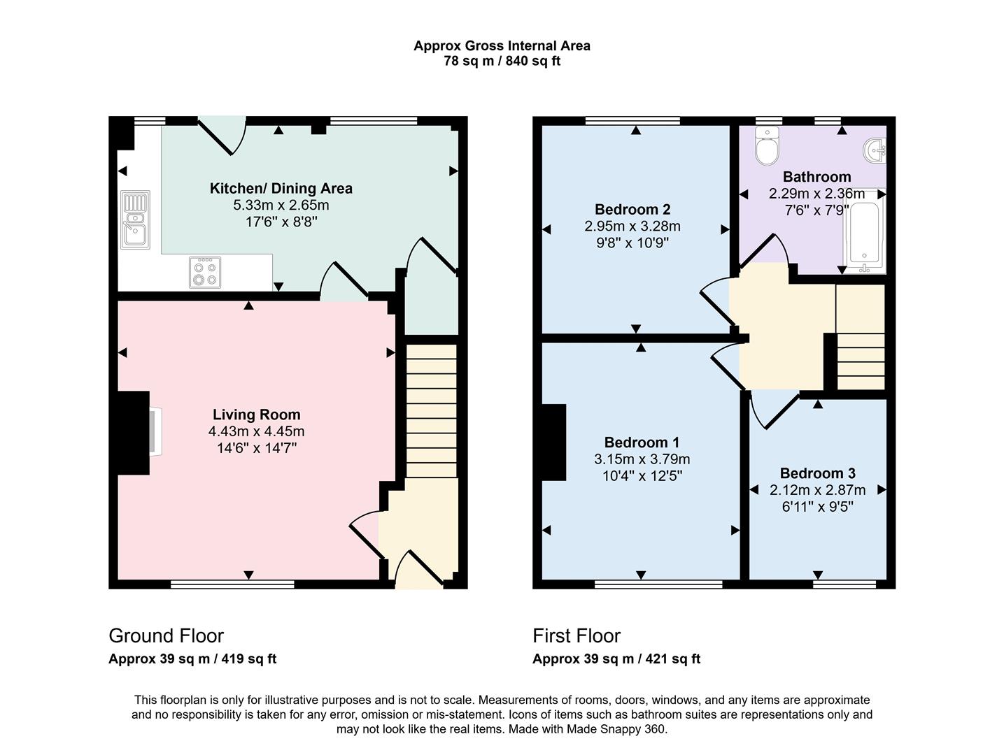 3 bed terraced house to rent in Windsor Crescent, Oakworth, Keighley, BD22 7PQ - Property floorplan