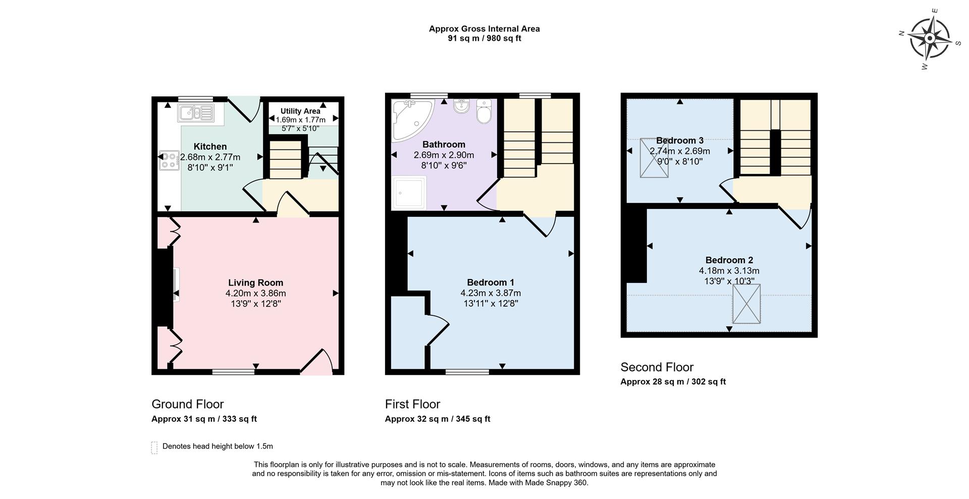 3 bed terraced house for sale in Queen Street, Silsden, Keighley, BD20 0DS - Property floorplan