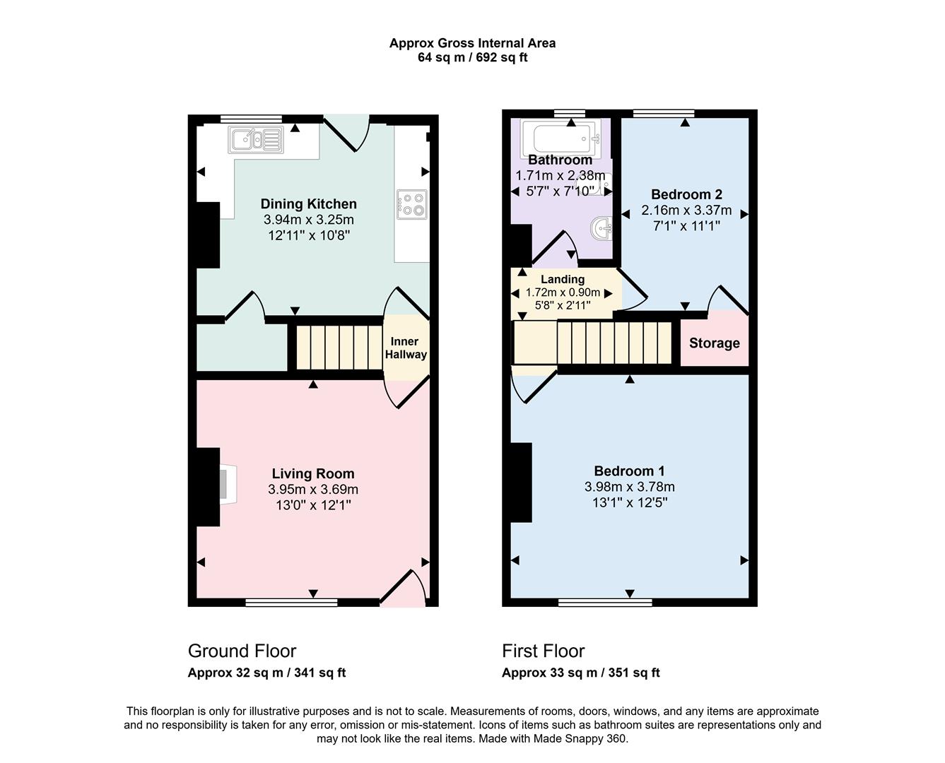 2 bed terraced house for sale in Mannville Walk, Keighley, BD22 6AG - Property floorplan