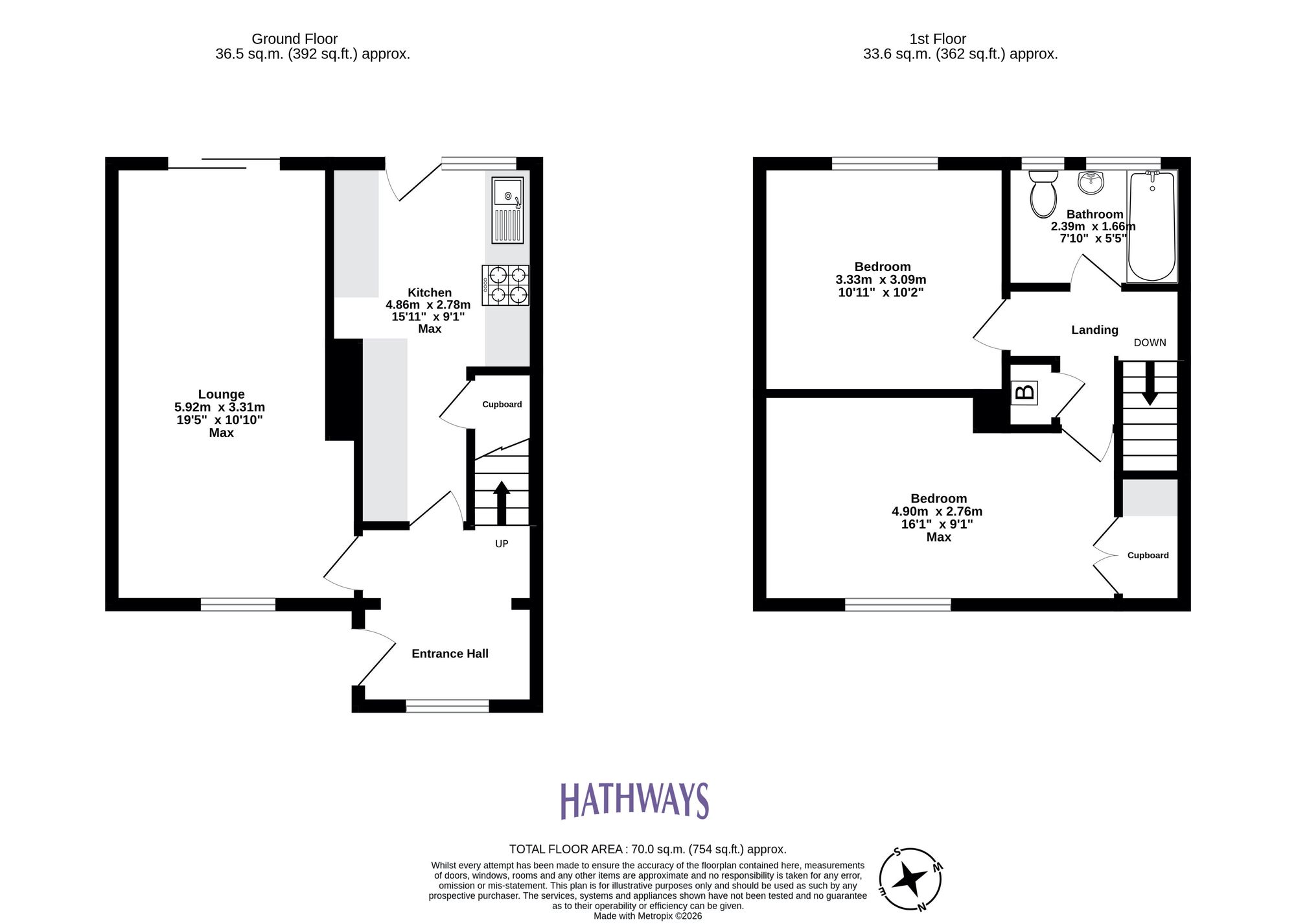 2 bed mid-terraced house for sale in Ledbrooke Close, Cwmbran - Property Floorplan