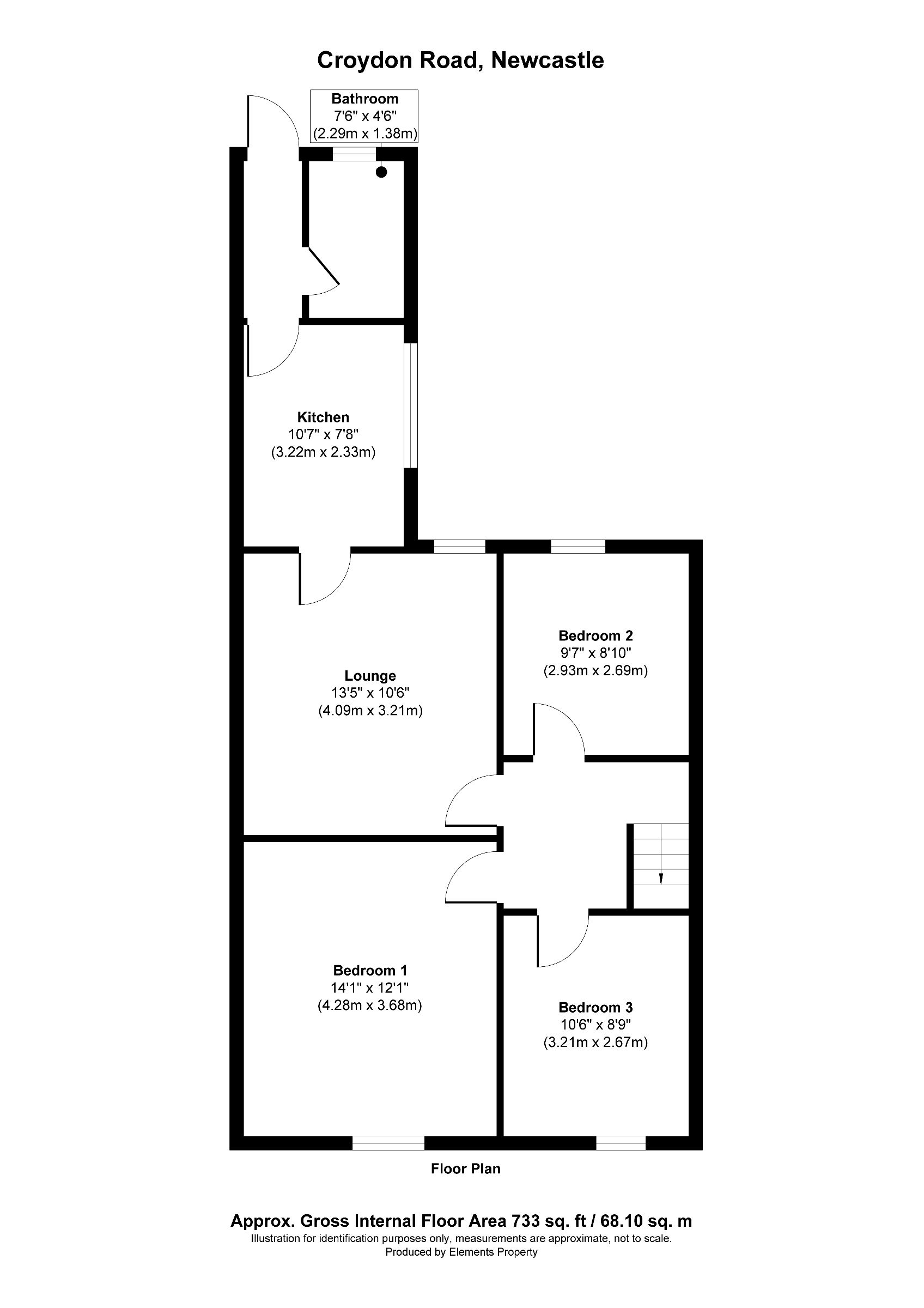 3 bed flat to rent in Croydon Road, Newcastle upon Tyne - Property floorplan
