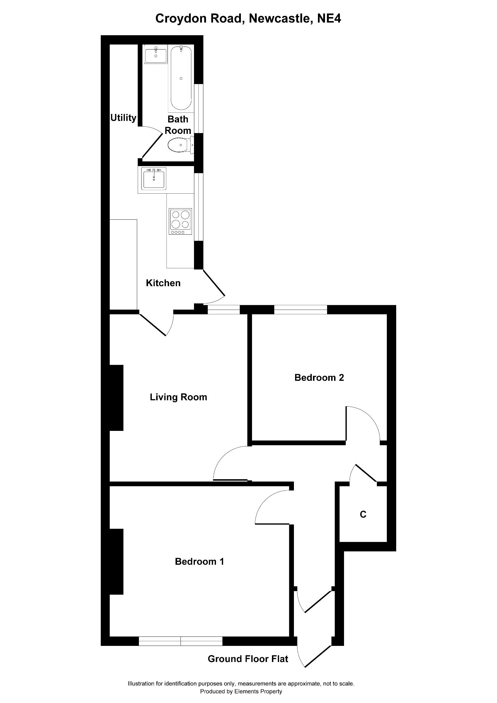 2 bed ground floor flat to rent in Croydon Road, Newcastle upon Tyne - Property floorplan