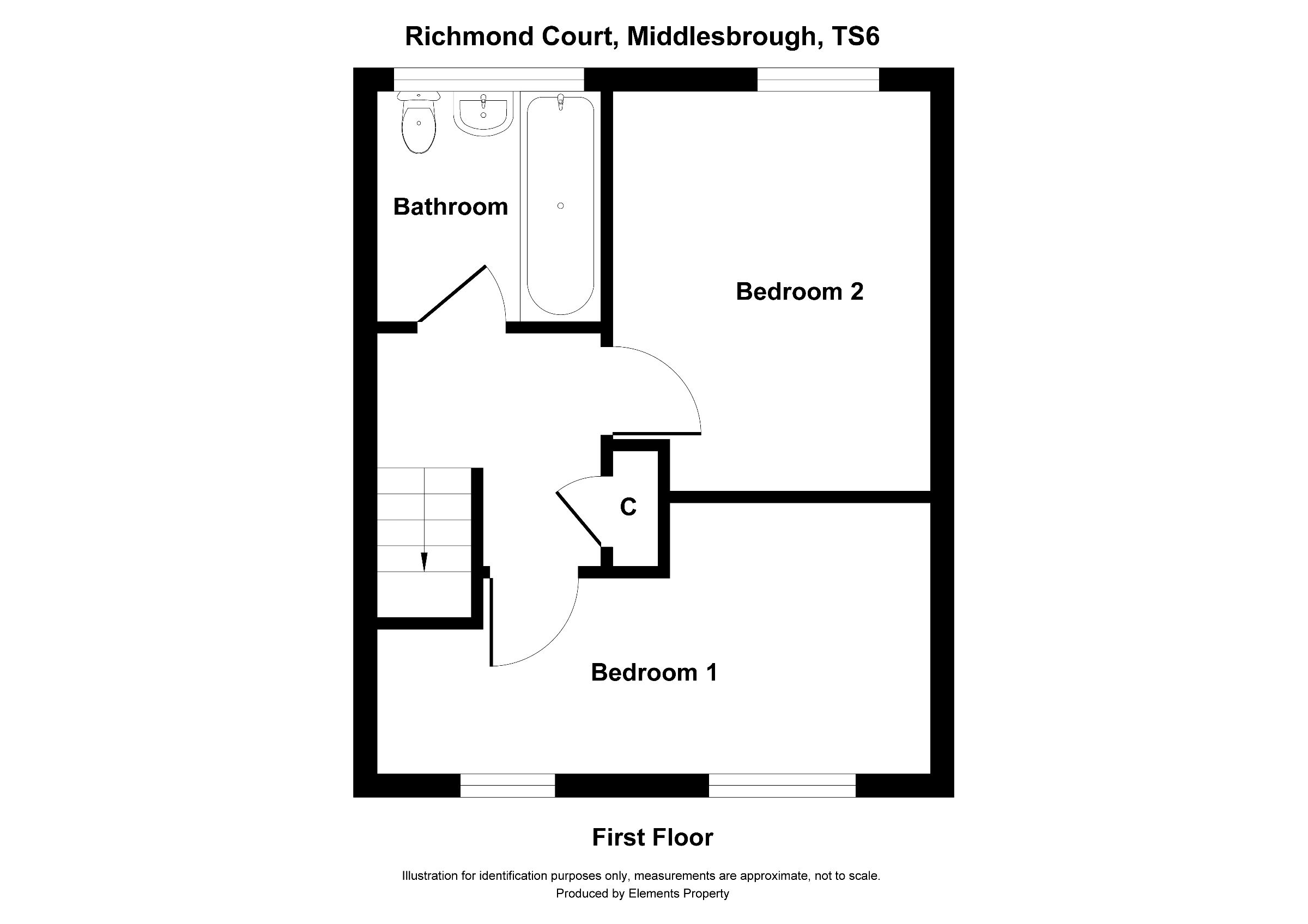 2 bed semi-detached house to rent in Richmond Court, Middlesbrough - Property floorplan