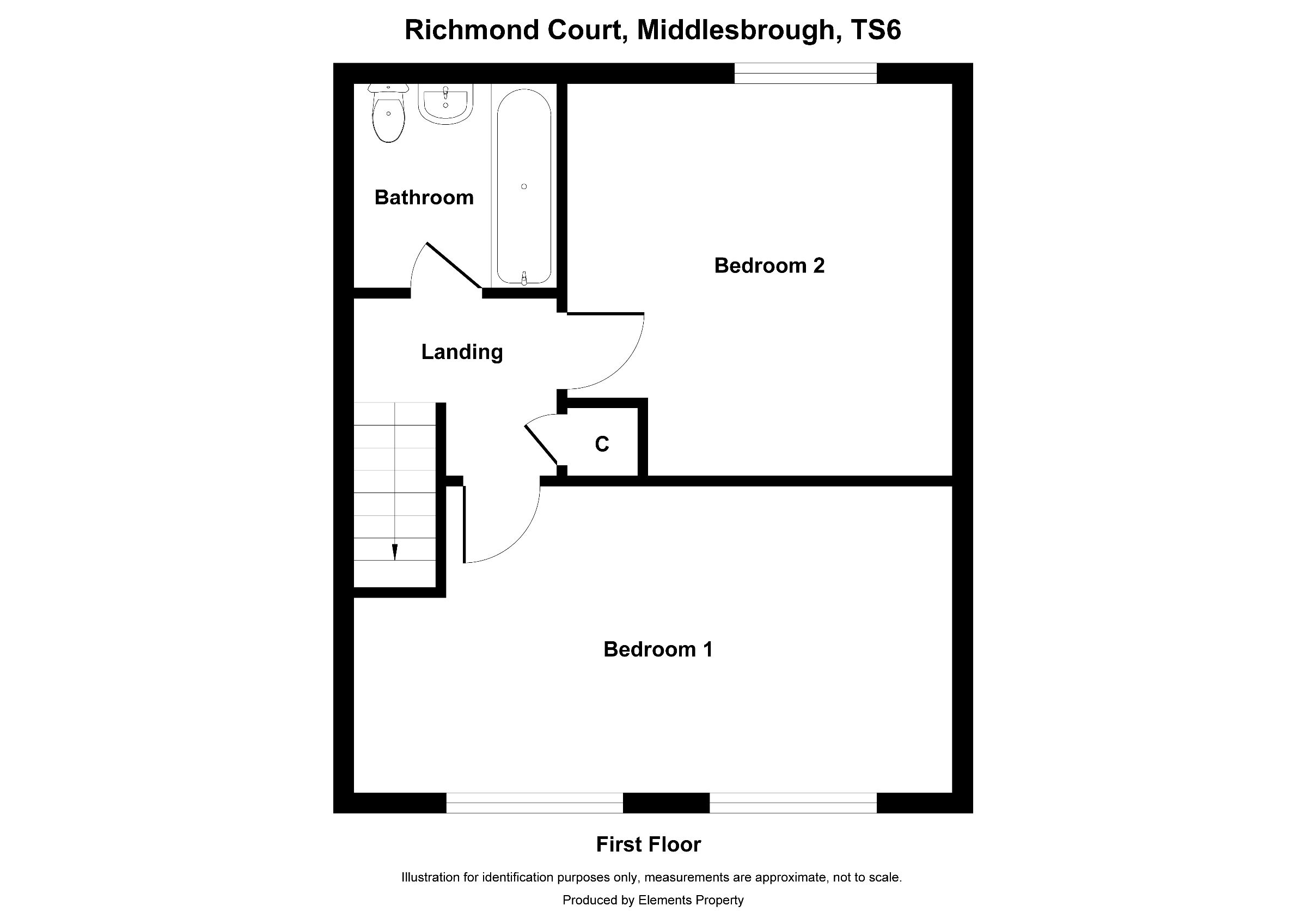2 bed semi-detached house to rent in Richmond Court, Middlesbrough - Property floorplan