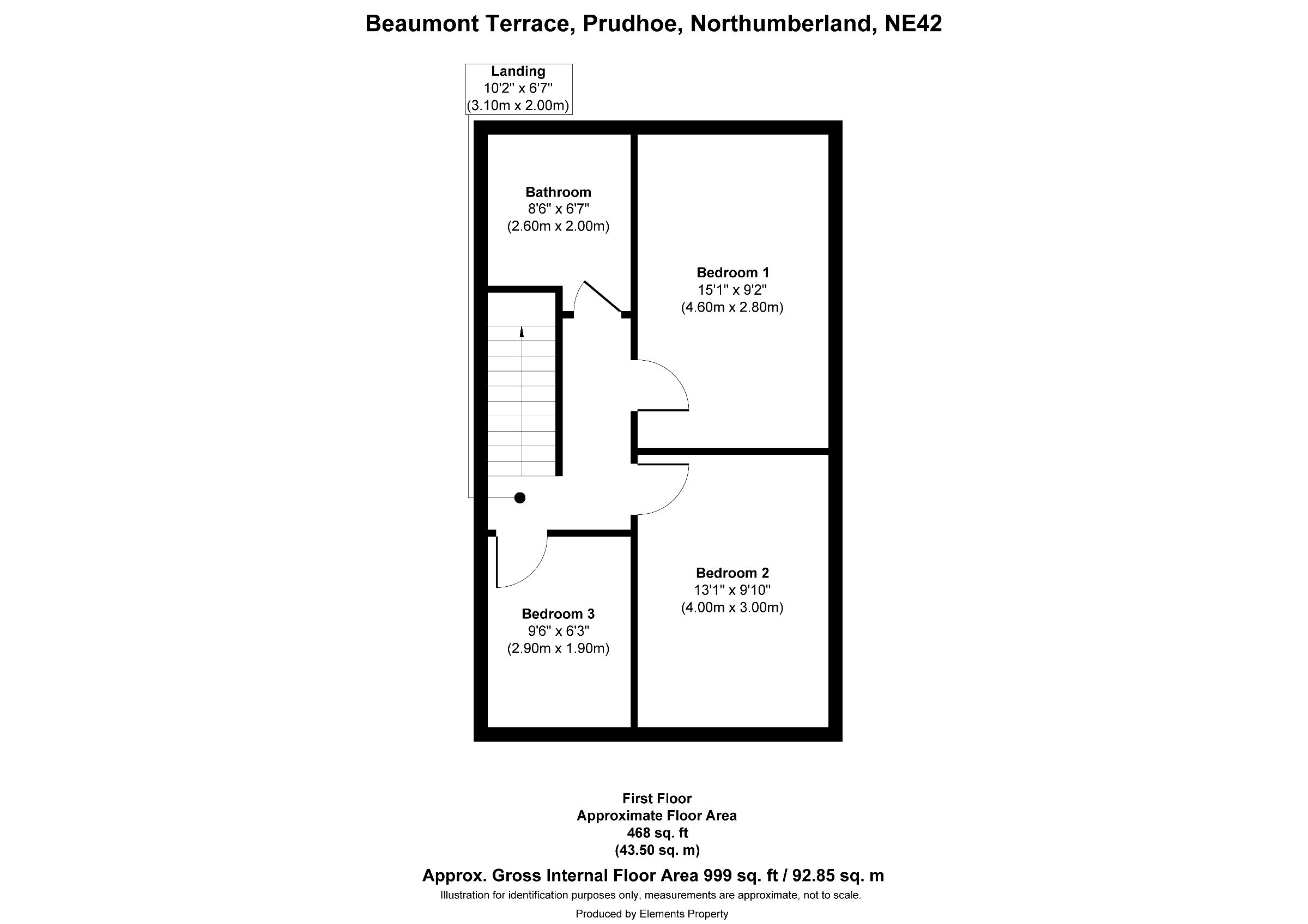 3 bed terraced house for sale in Beaumont Terrace, Prudhoe - Property floorplan