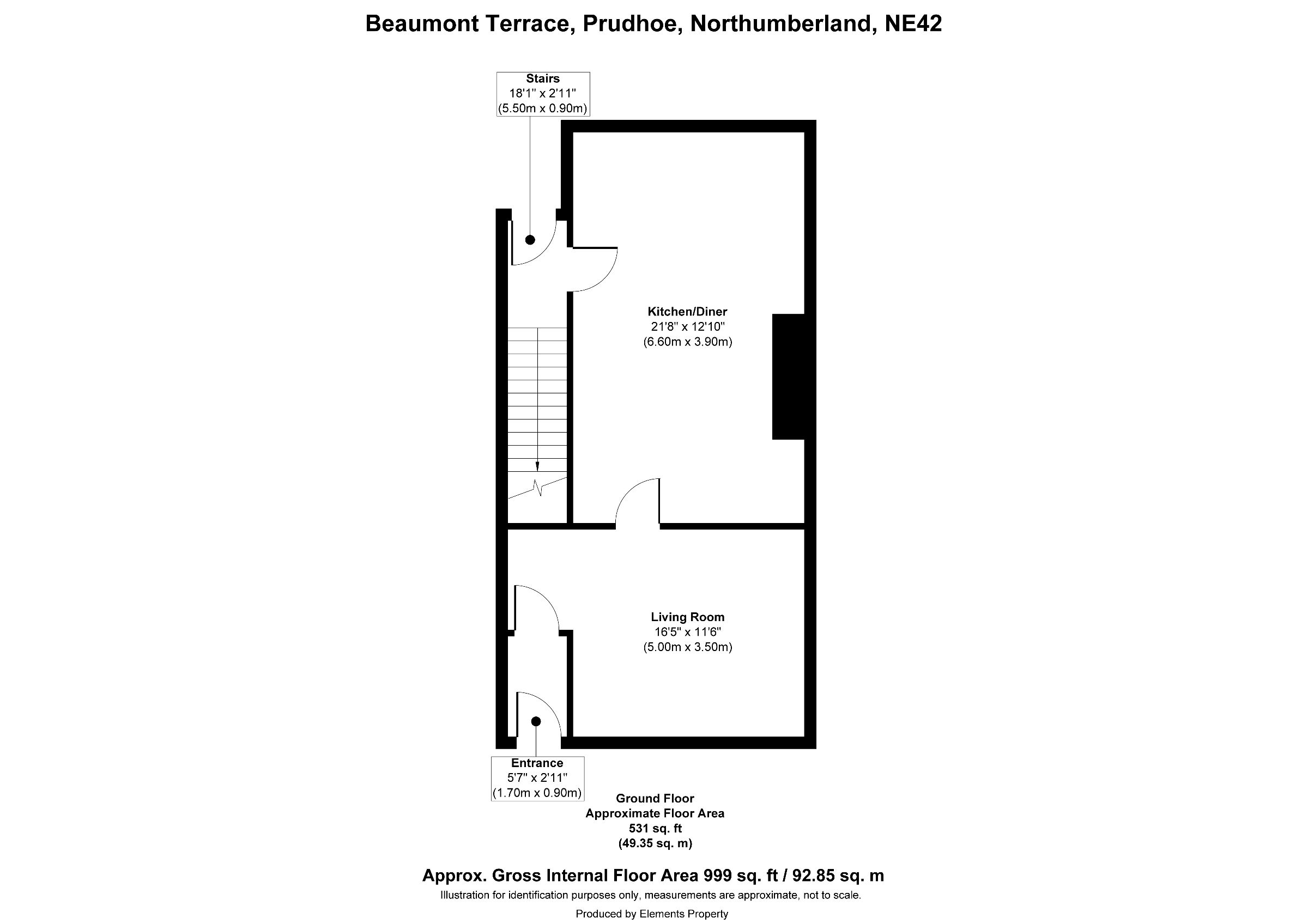 3 bed terraced house for sale in Beaumont Terrace, Prudhoe - Property floorplan