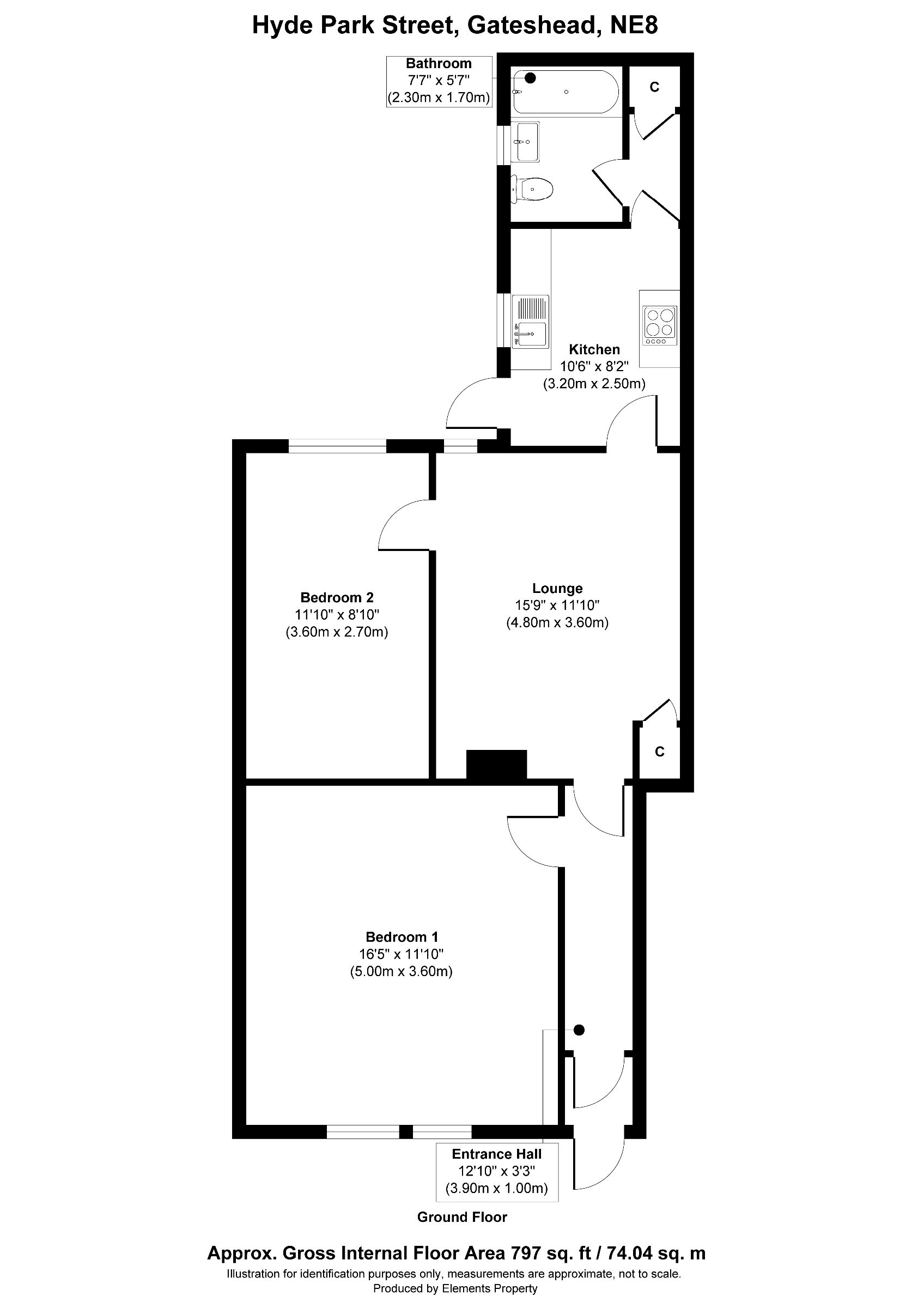 2 bed ground floor flat for sale in Hyde Park Street, Gateshead - Property floorplan