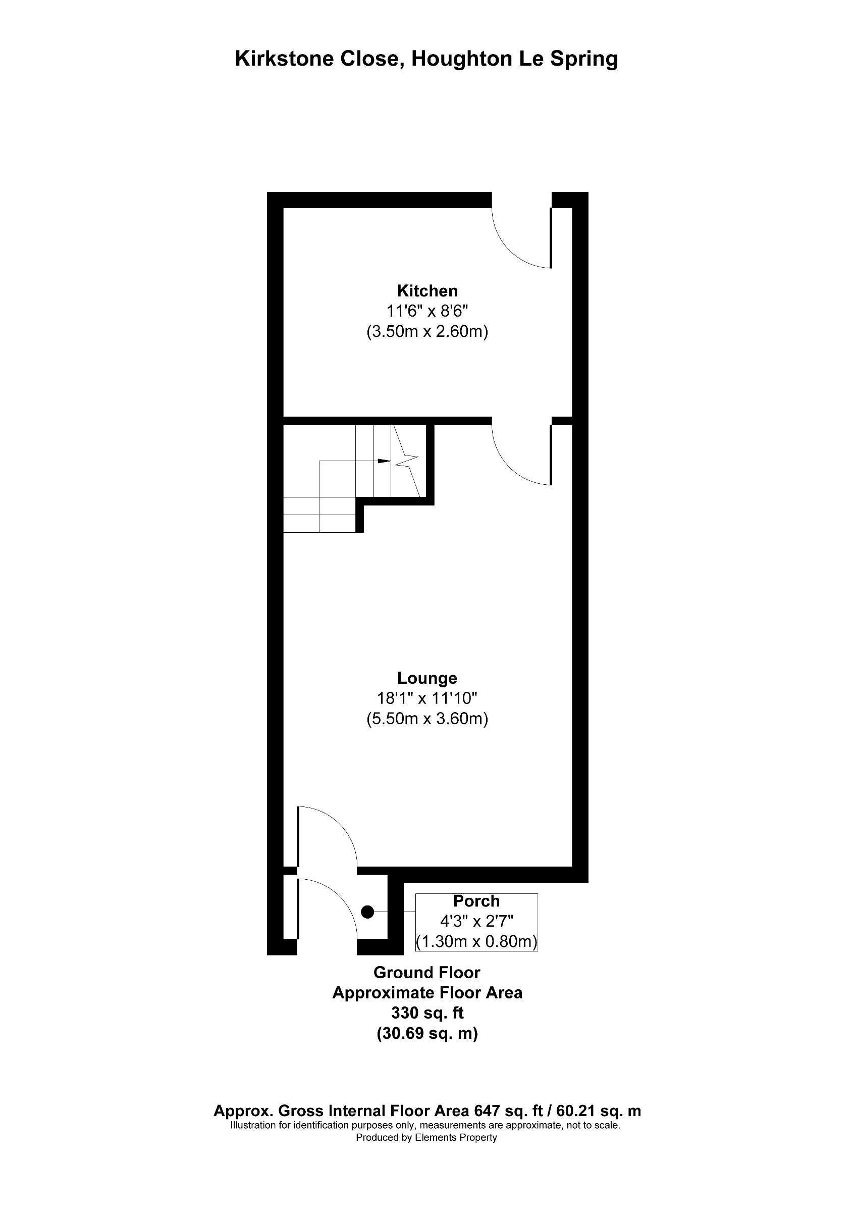 2 bed terraced house for sale in Kirkstone Close, Houghton le Spring - Property floorplan