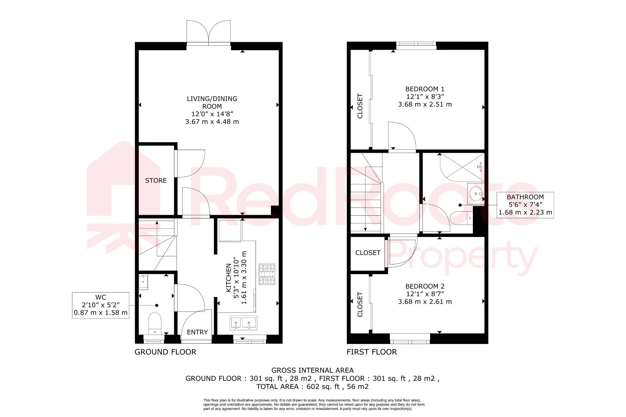 2 bed terraced house for sale in New Sharlston, Wakefield, West Yorkshire, WF4 - Property floorplan