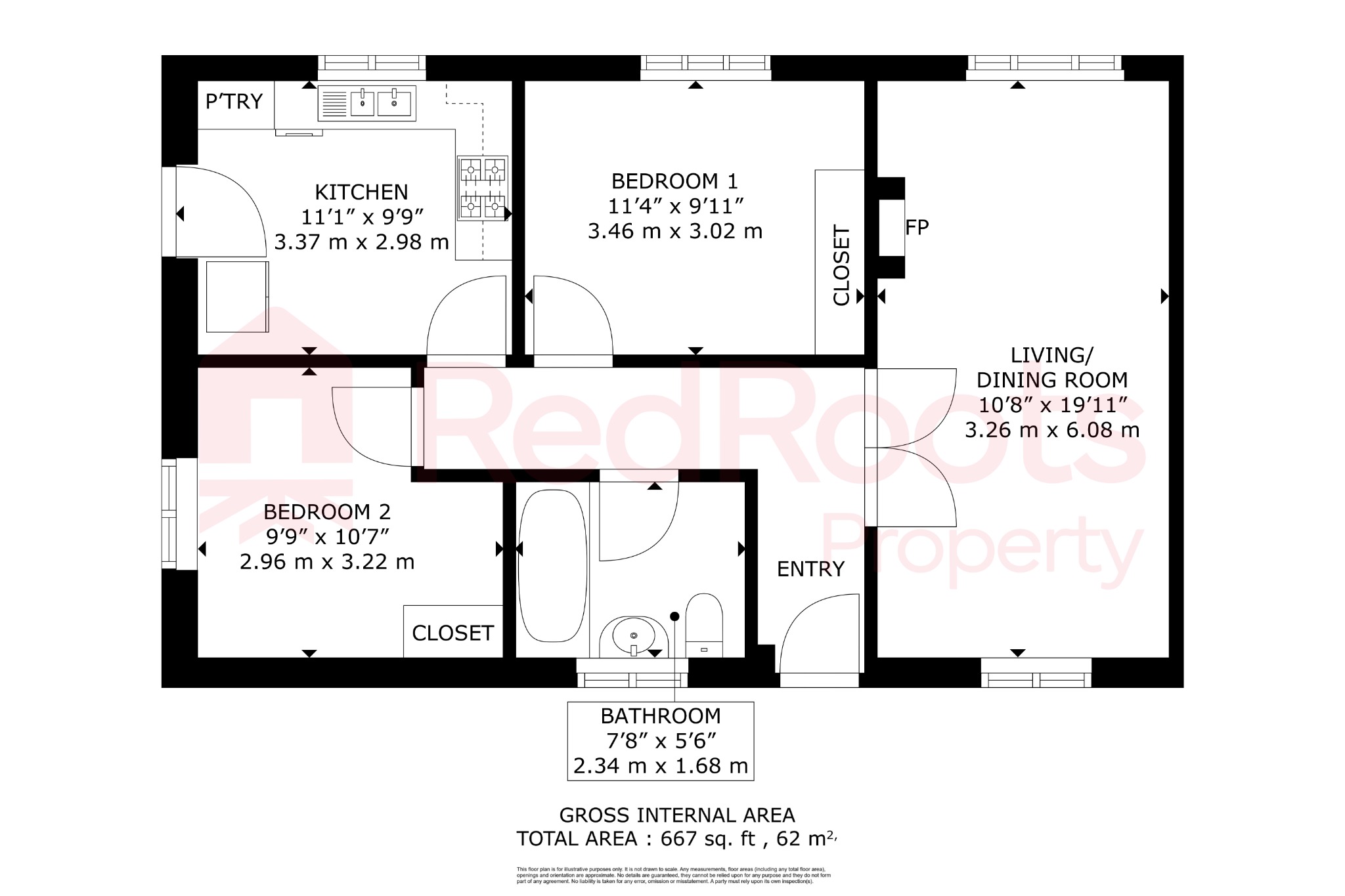 2 bed semi-detached bungalow for sale in Windmill Avenue, Conisbrough, Doncaster, South Yorkshire, DN12 2DH - Property floorplan