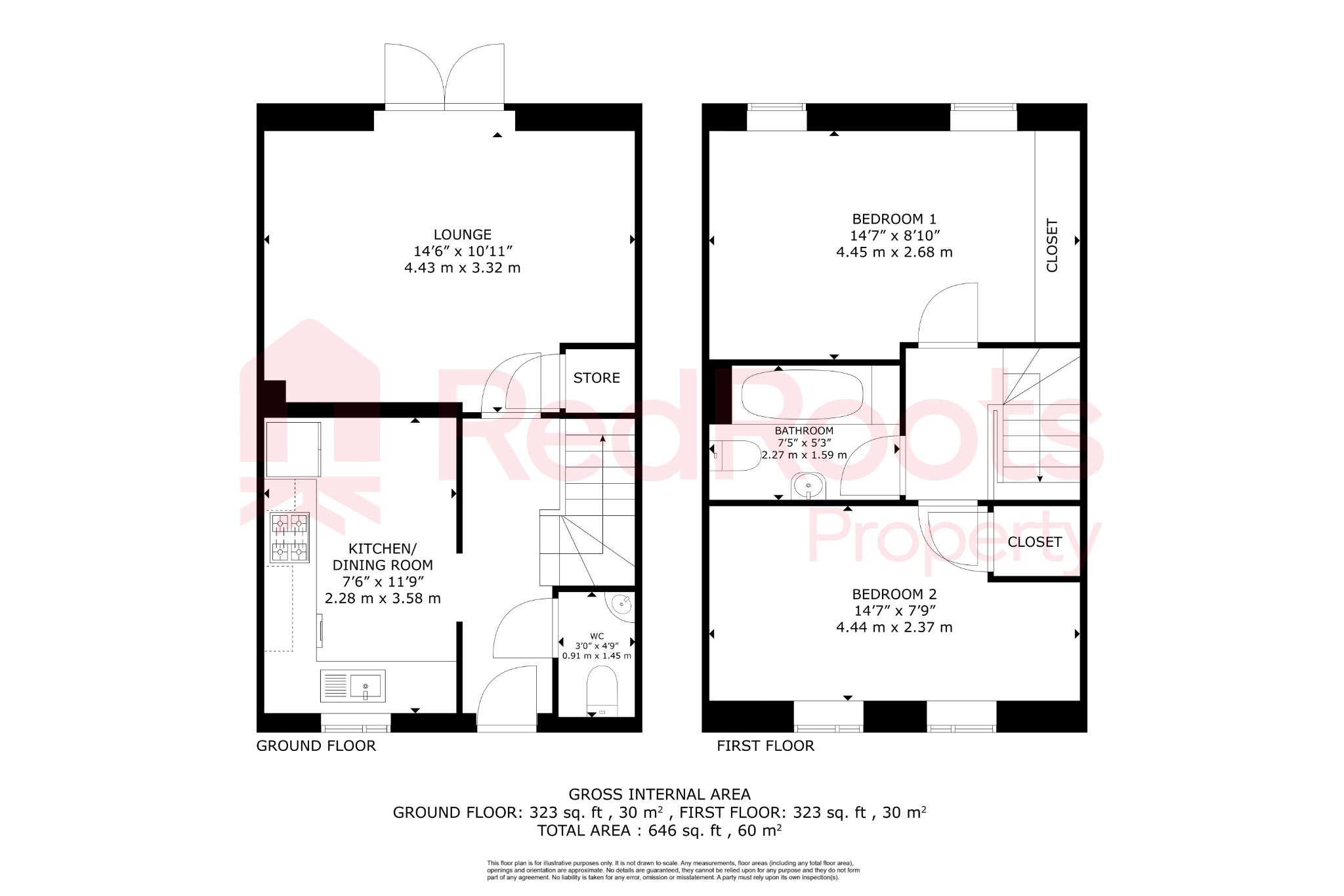 2 bed terraced house for sale in Carr Road, Edlington, Doncaster, South Yorkshire, DN12 1PJ - Property floorplan
