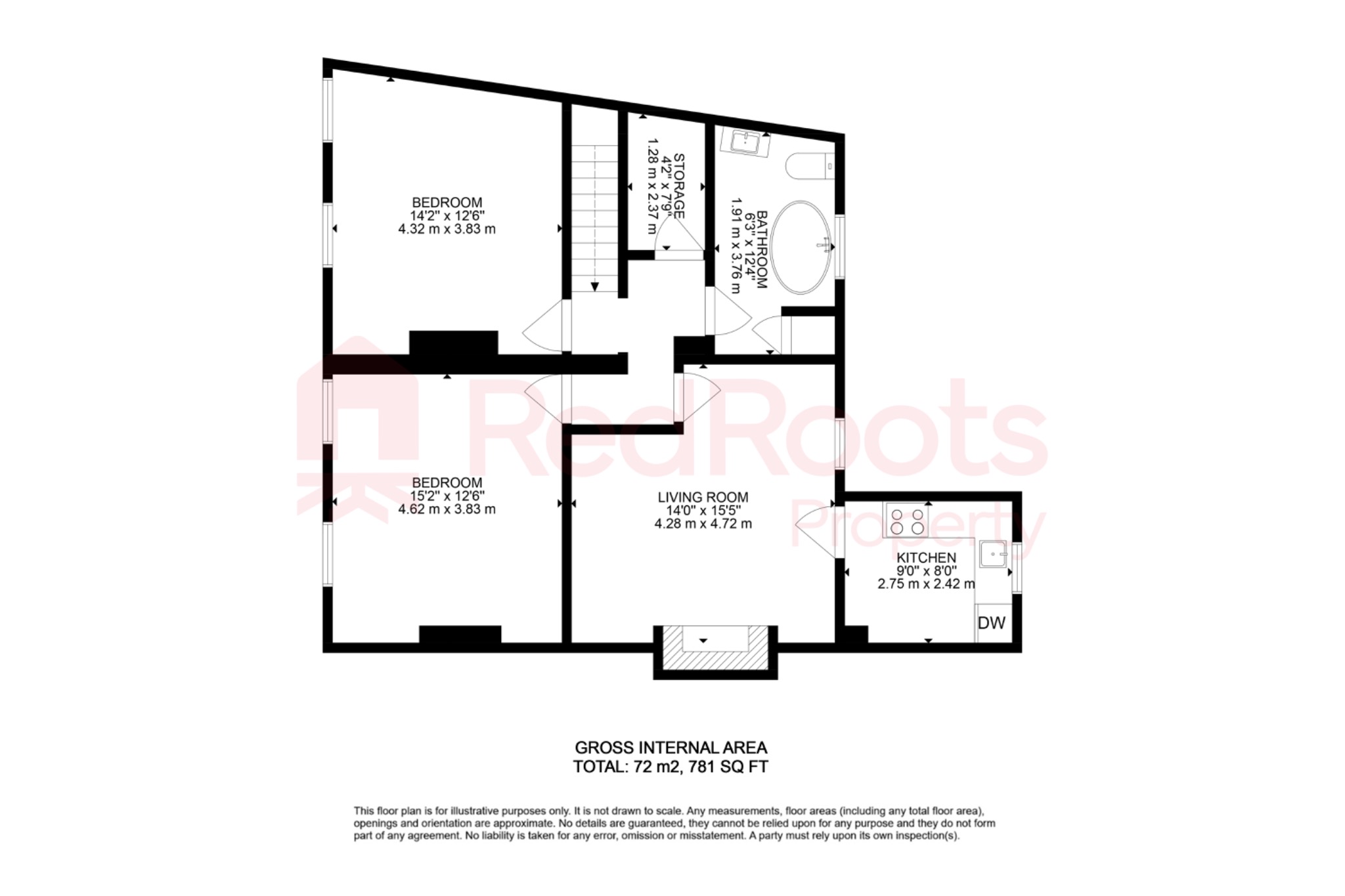 2 bed flat to rent in Kirkby Road, Hemsworth, Pontefract, West Yorkshire, WF9 - Property floorplan