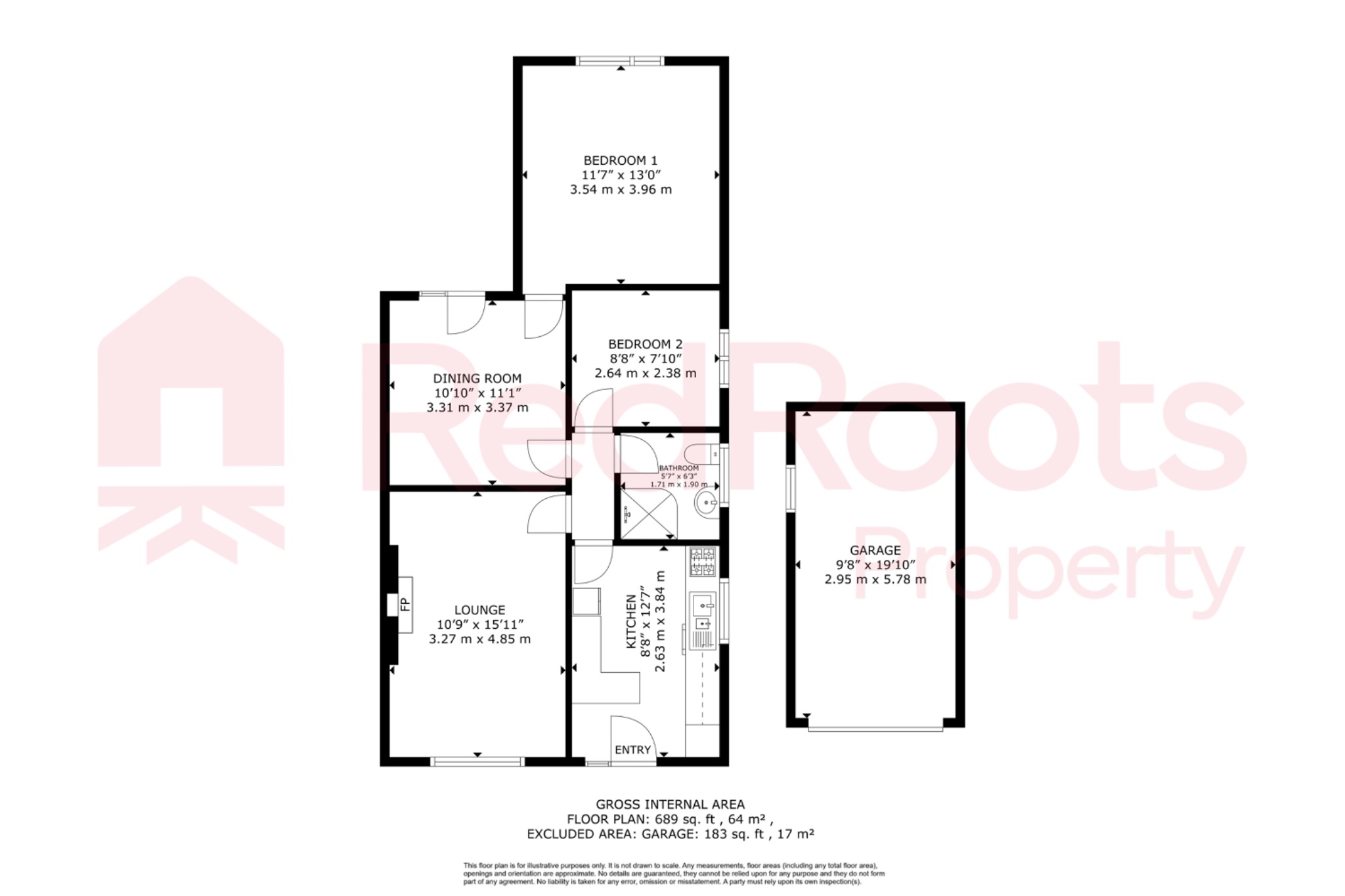 2 bed semi-detached bungalow for sale in Clayton Holt, South Kirkby, Pontefract, West Yorkshire, WF9 - Property floorplan
