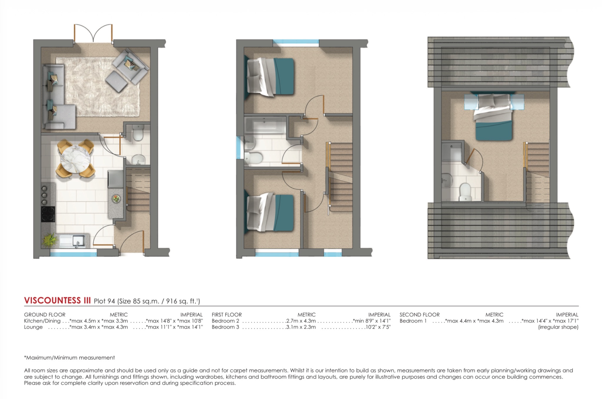 3 bed semi-detached house for sale in Plot 94, 148,149, The Viscountess III,  Jackson’s Landing, Shepherds Way, Knottingley WF11 - Property floorplan