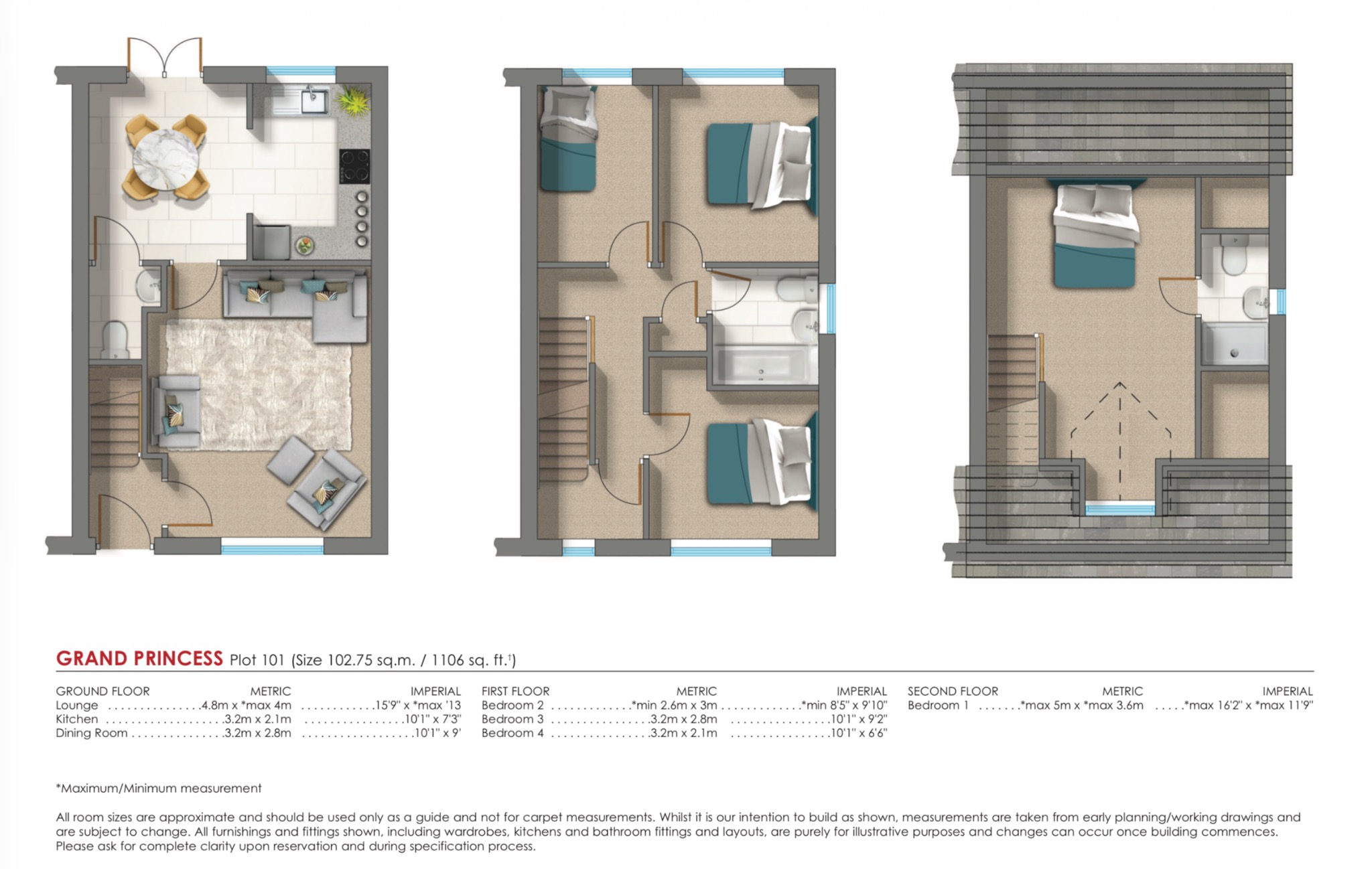4 bed semi-detached house for sale in The Grand Princess - Plots 100/101, Jackson’s Landing, Shepherds Way, Knottingley, WF11 - Property floorplan
