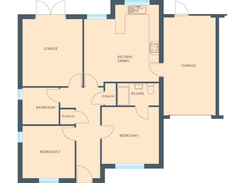 2 bed detached bungalow for sale in The Duchess, Plot 7, Treetops II, Swann Road, South Kirkby, Pontefract, West Yorkshire, WF9 3FJ - Property floorplan