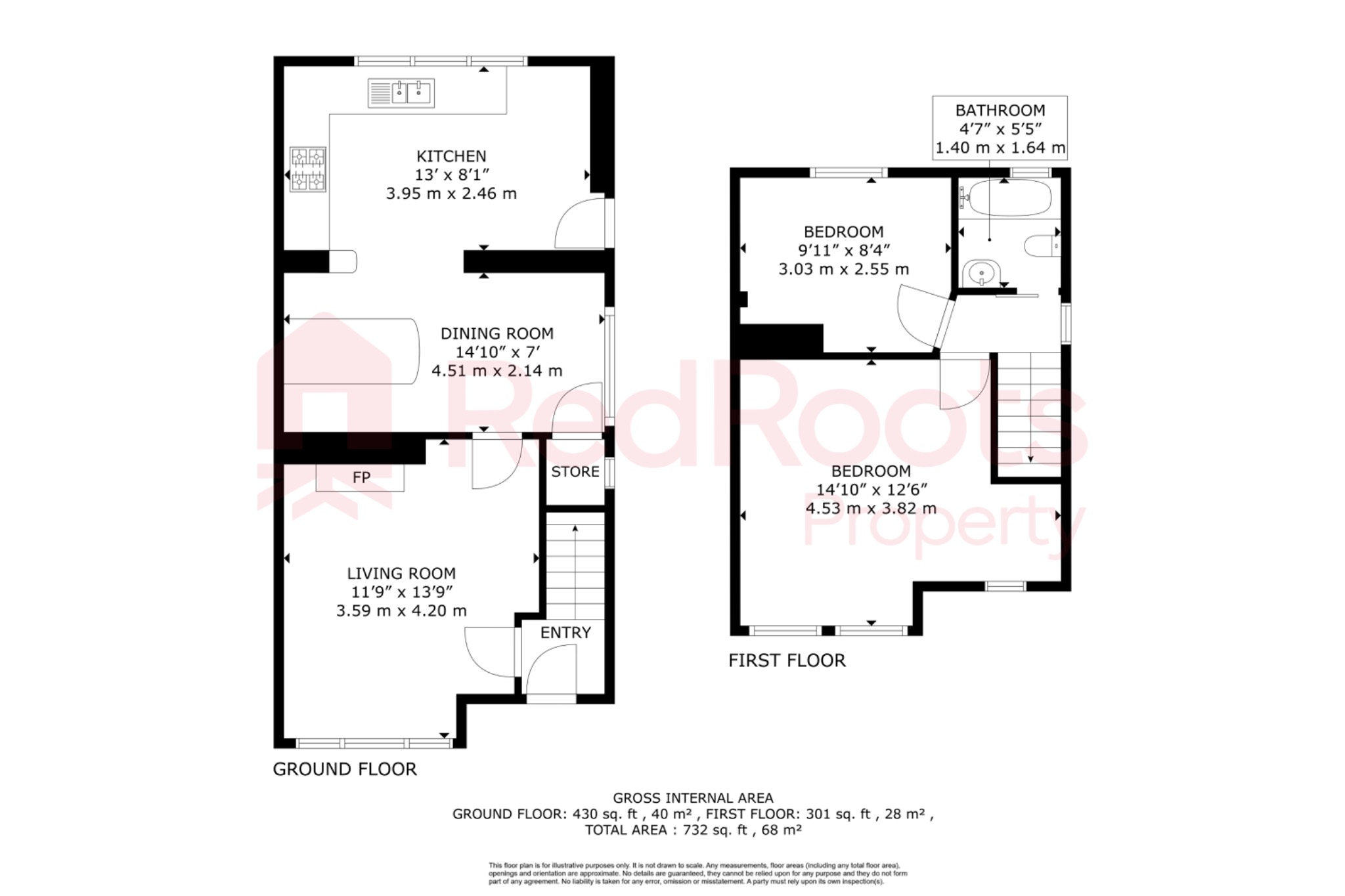 2 bed semi-detached house to rent in South Elmsall, Pontefract, West Yorkshire, WF9 - Property floorplan